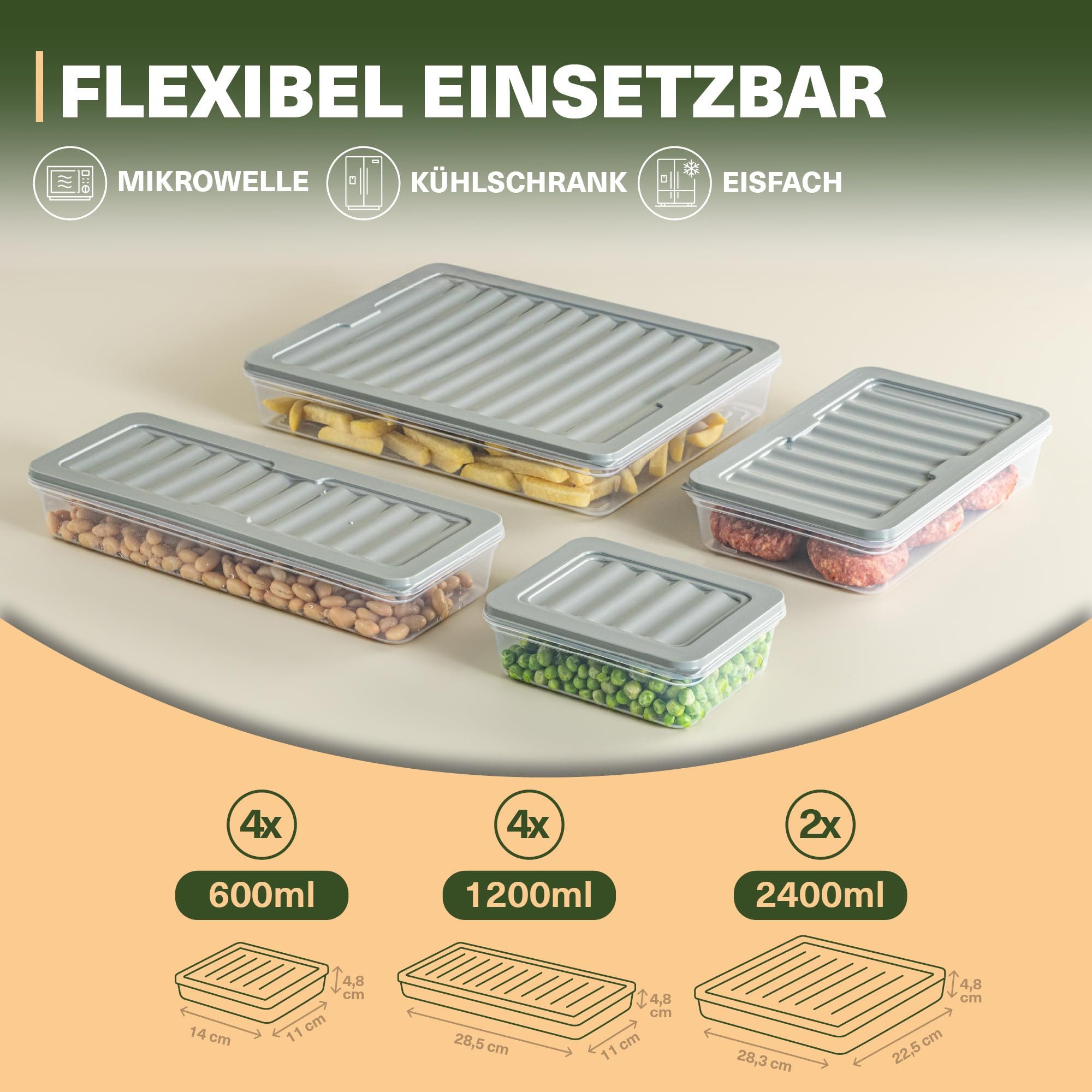 Viwares Vorratsdose Frischhaltedosen 10er Set Frostfest bis -25°C, (Set, 10-tlg., 10er), Wiederverwendbare Frischhaltedosen