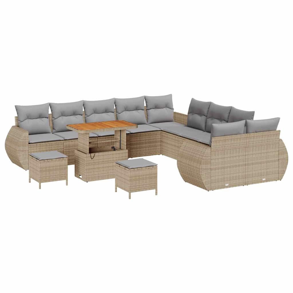 vidaXL Loungesofa Garten-Sofa-Set mit Kissen mit Kissen 13 pcs Beige und Hellgrau, 13 Teile