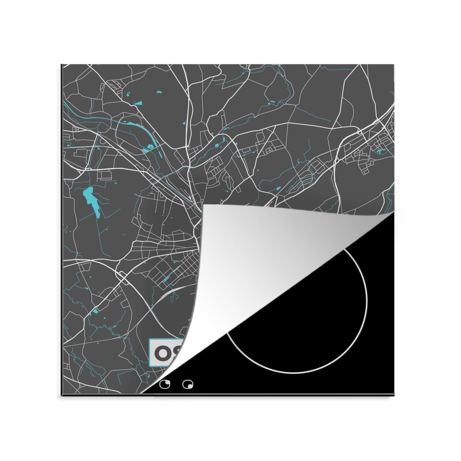 MuchoWow Herdblende-/Abdeckplatte Stadtplan - Deutschland - Blau - Osnabrück - Karte, Vinyl, (1 tlg), 78x78 cm, Ceranfeldabdeckung, Arbeitsplatte für küche