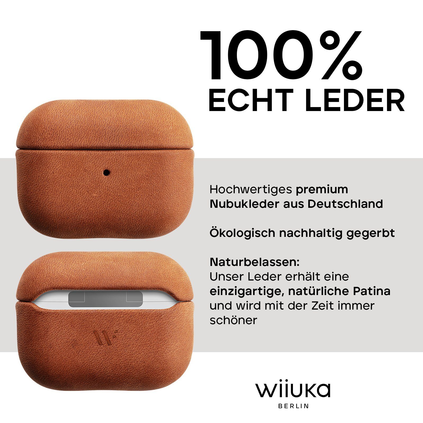 wiiuka Kopfhörer-Schutzhülle suiit MORE Hülle für Apple AirPods Pro 1. / 2. & AirPods 3. Generation, Schutzhülle Handgefertigt - Deutsches Leder, Premium Case