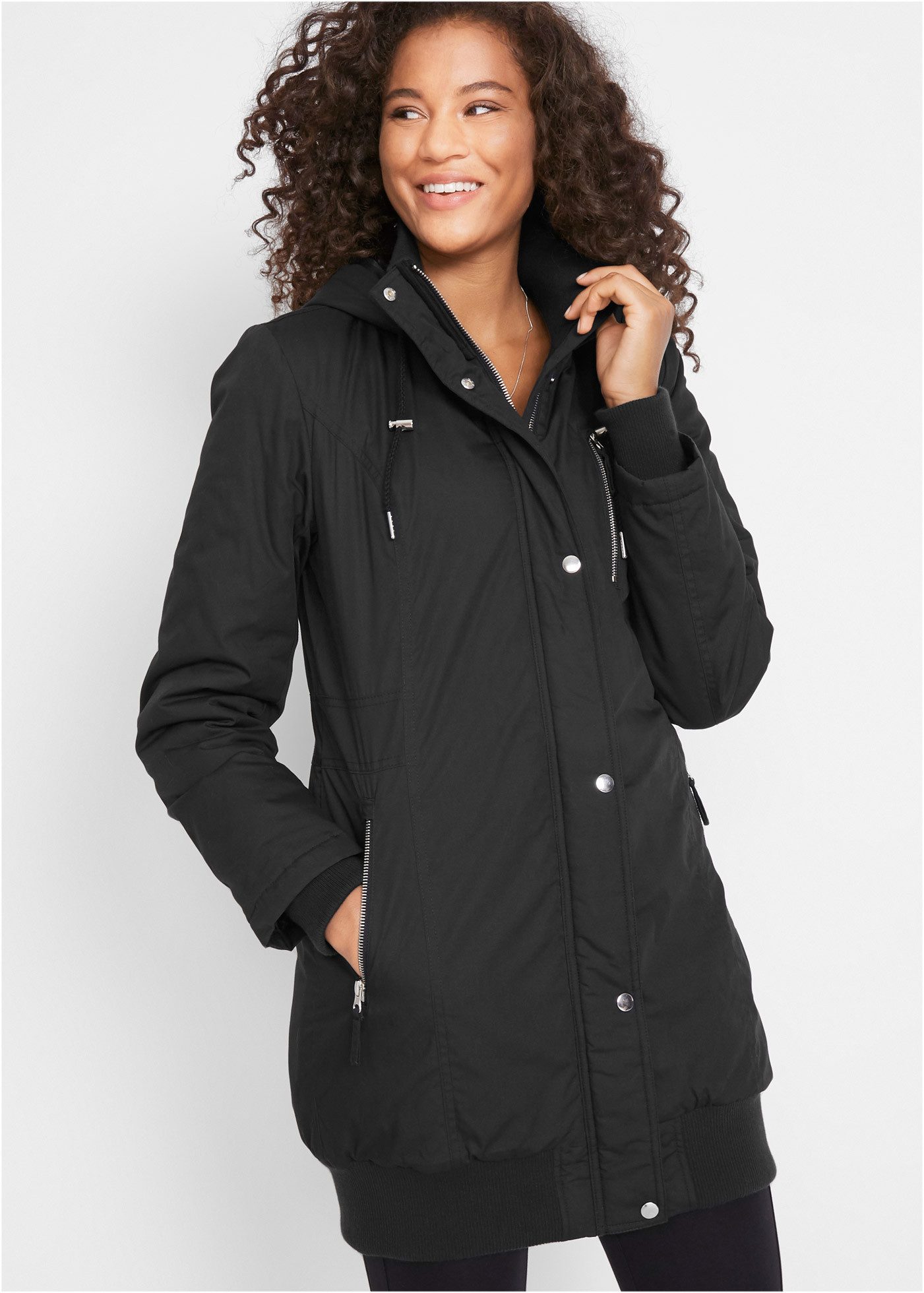 bonprix Langjacke aus Baumwolle, Slim fit, mit Kapuze, mit Reißverschlusstaschen