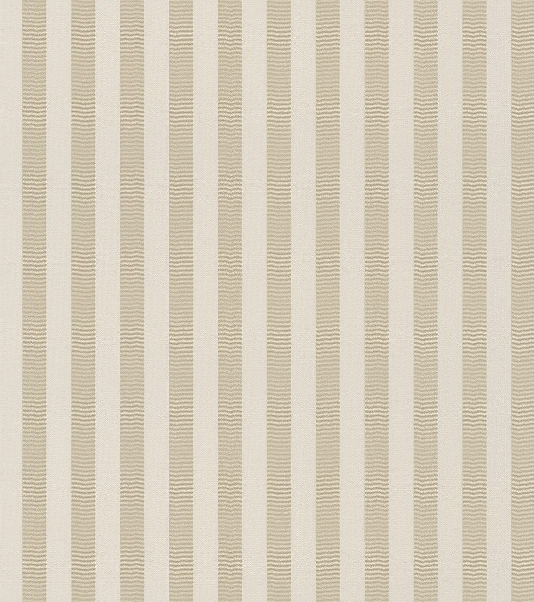 Rasch Vliestapete Gestreift - Vinyltapete Creme Gold, Streifen, (1 Rolle, 1 St., 10,05 m x 0,53 m), gute Lichtbeständigkeit, hoch waschbeständig, restlos abziehbar