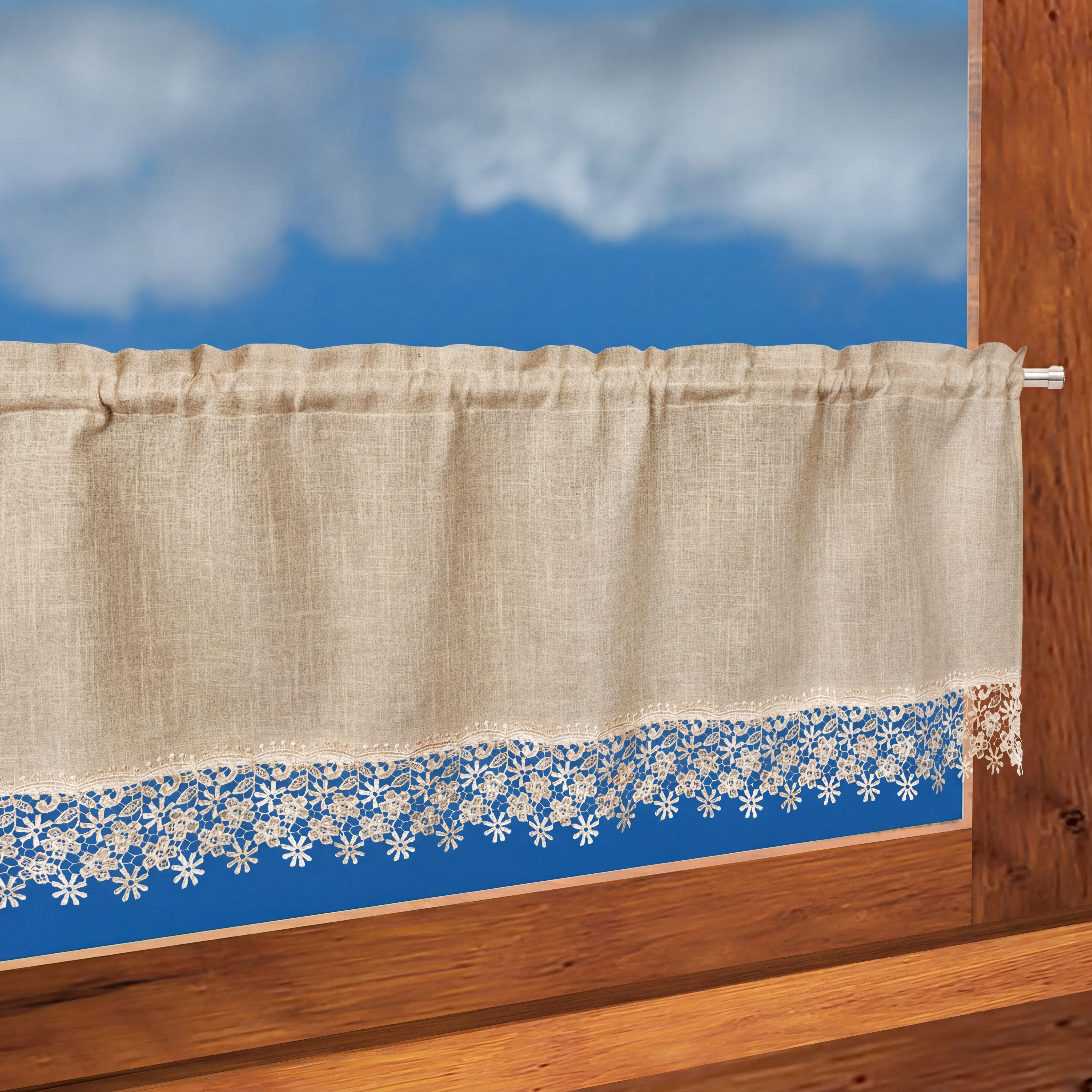 Delindo Lifestyle Scheibengardine Bistrogardine Landhaus mit stangendurchzug, 45x120 cm, beige (1 St), Stangendurchzug, blickdicht, blickdicht mit Spitze