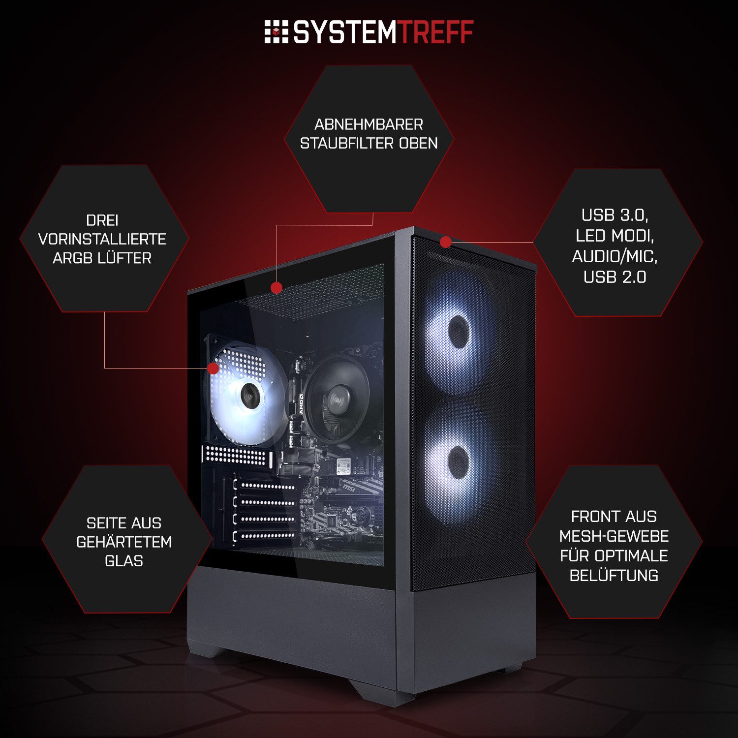 SYSTEMTREFF Intel Core i3-14100F mit Nvidia GeForce GT 710 2GB PC (Intel 14100F 14100F, GT 710, 16 GB RAM, 512 GB SSD, Luftkühlung)