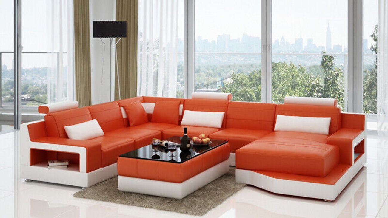 Wohnlandschaft Moderne Sofa Garnitur Design Couch USB Ecksofa Eck Ecke Leder JVmoebel