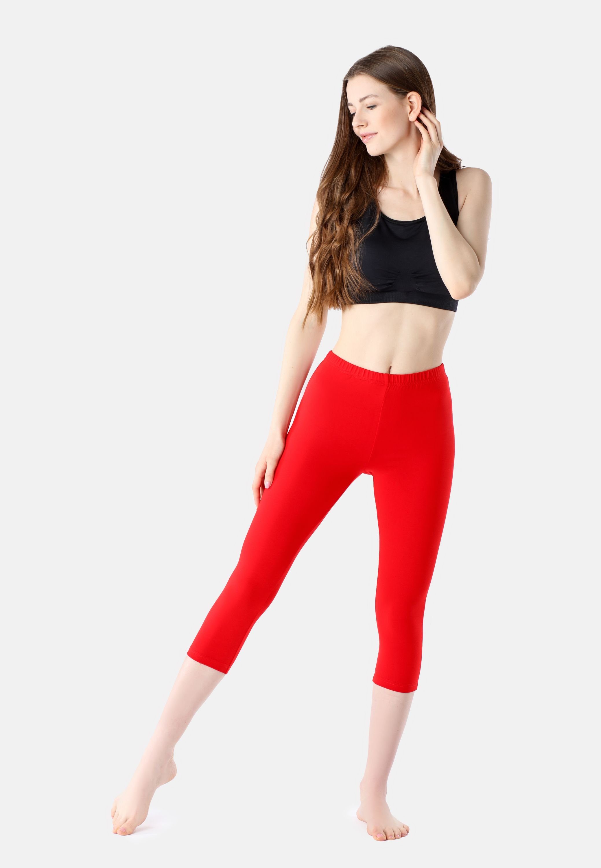 (1-tlg) Bellivalini Viskose aus BLV50-204 elastischer Leggings Rot Leggings Damen 3/4 Bund