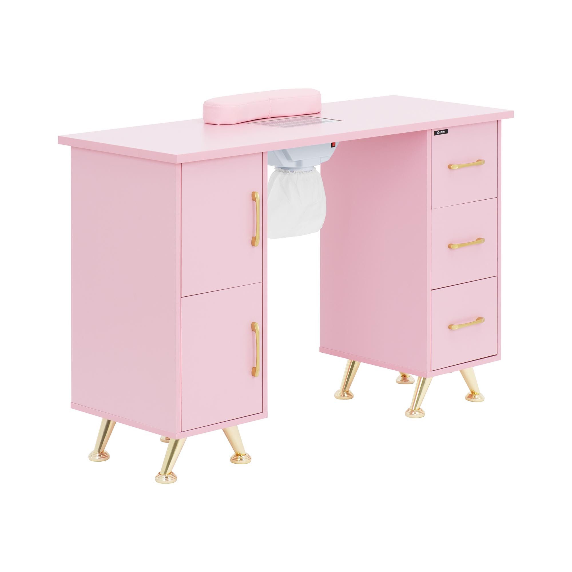 Physa Schminktisch Nageltisch Maniküretisch inkl. Absaugung Handablage Rosa / Gold, Golden, Rosa