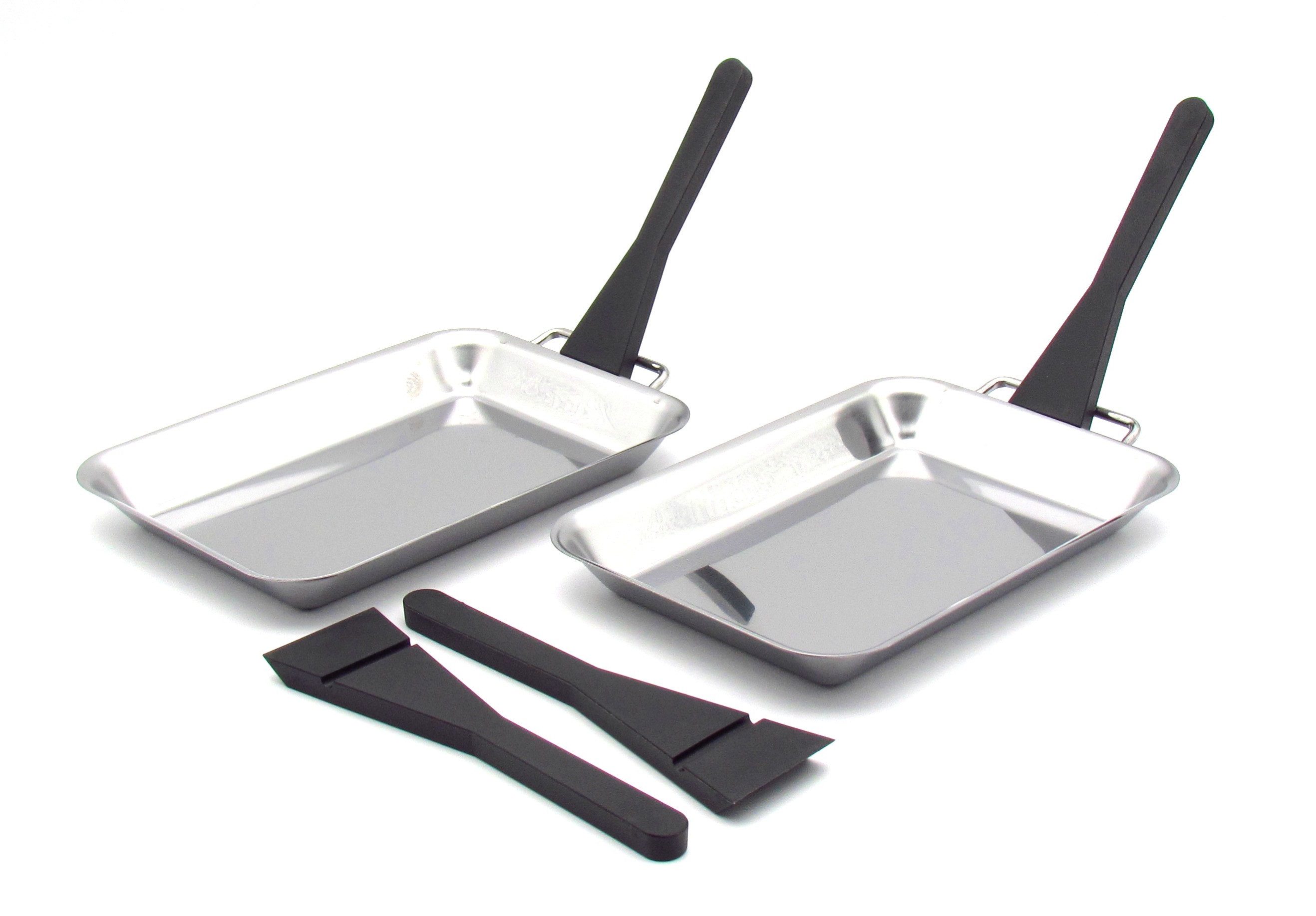 Haushalt International Grillplatte 6-teiliges BBQ Edelstahl Grillpfannen-Set, 2x Grillpfannen 21x13x2cm - 4x Schaber/Pfannenheber