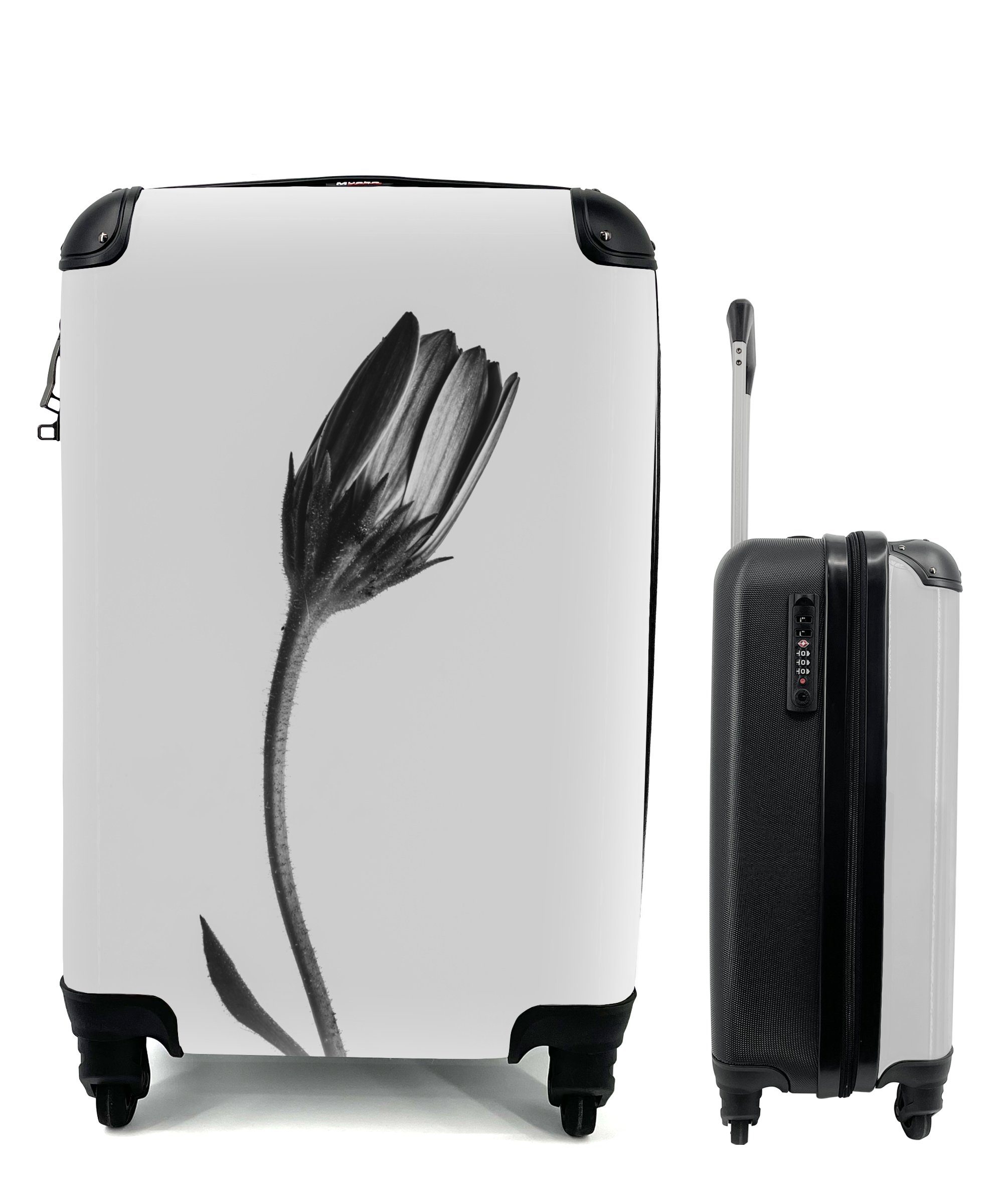 Trolley, 4 Reisetasche für Weiß, Handgepäckkoffer MuchoWow - Reisekoffer Schwarz Handgepäck Ferien, Pflanze Rollen, rollen, - - Makro mit