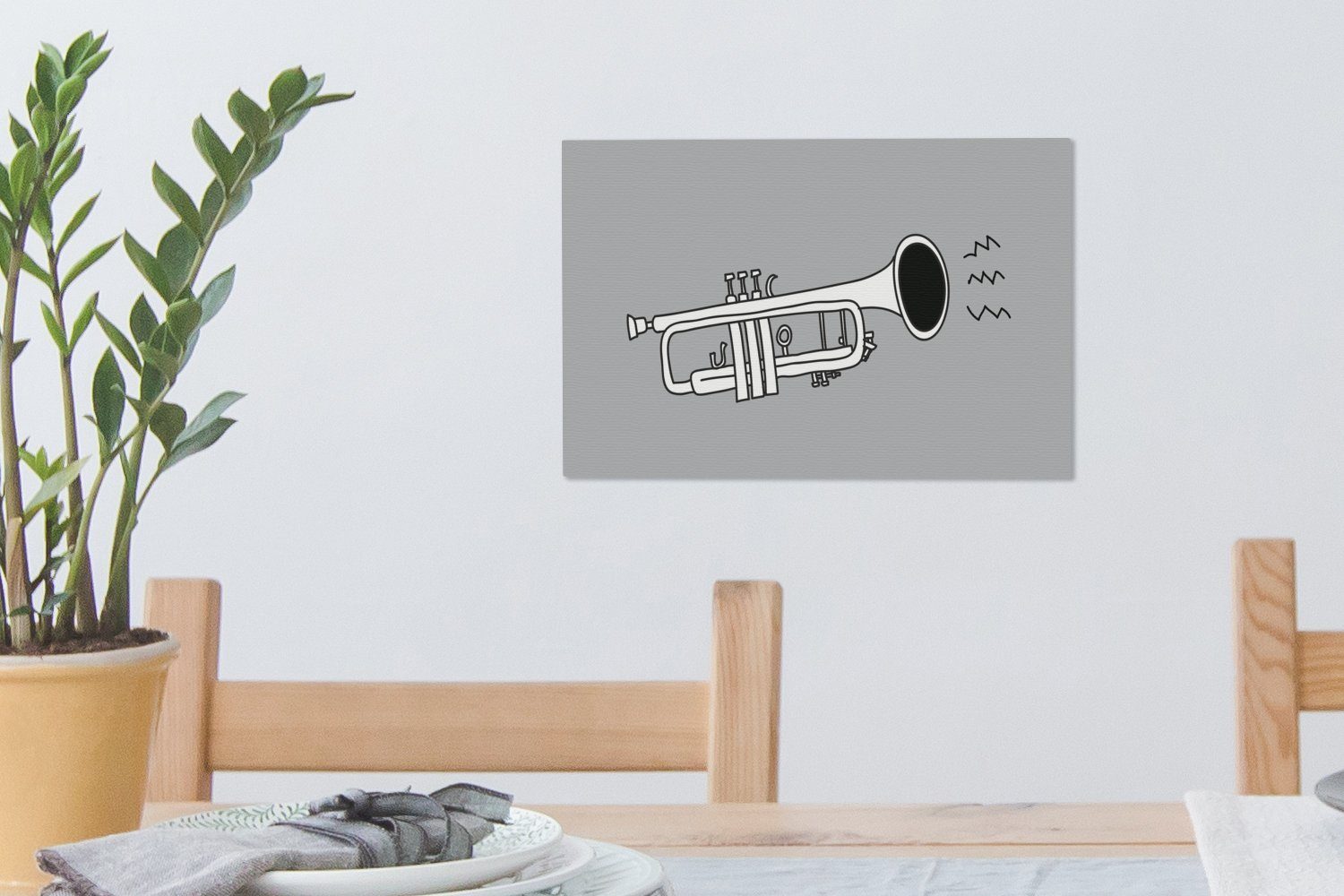 St), Schwarz-weiße 30x20 Trompete OneMillionCanvasses® Hintergrund, (1 einer Wandbild Illustration auf Leinwandbild Wanddeko, Leinwandbilder, Aufhängefertig, grauem cm