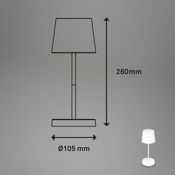 Briloner Leuchten Außen-Tischleuchte 7423016, dimmbar, Touch, USB-C Aufladung, Akku, LED fest verbaut, Tischlampe kabellos, 26x10,5cm, Weiß, 2,6W, Spritzwasserschutz