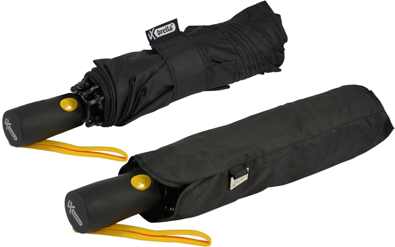 iX-brella Taschenregenschirm Reverse Speichen umgekehrt Fiberglas-Automatiksch, schwarz-gelb mit öffnender bunten stabilen