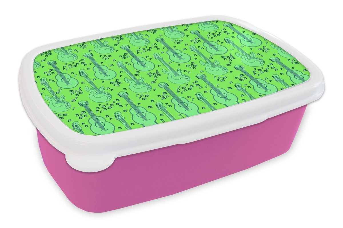 MuchoWow Lunchbox Gitarre Muster - Kunststoff Snackbox, Mädchen, für rosa Brotdose Brotbox Erwachsene, Kunststoff, Kinder, Grün, - (2-tlg)