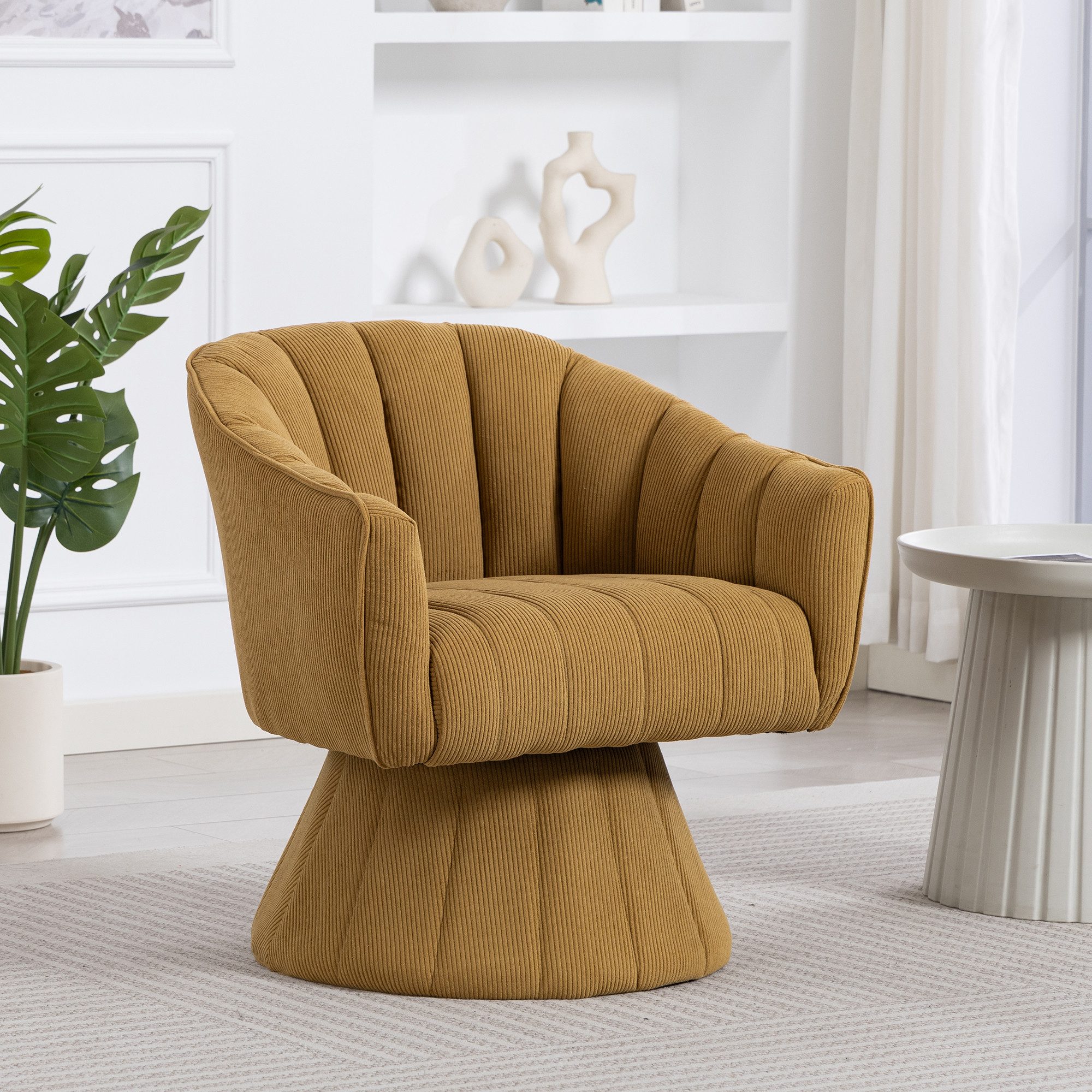 STILVORA Drehstuhl Edler 360° Polsterstuhl mit Armlehne Relaxsessel Wohnzimmer Senfgelb (mit gepolstertem Sitz und Rücken), umschließenden Armlehnen und stabiler Basis