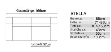 Sofanella 2-Sitzer Sofanella Zweisitzer STELLA Stoffsofa verstellbar Couch in Rot