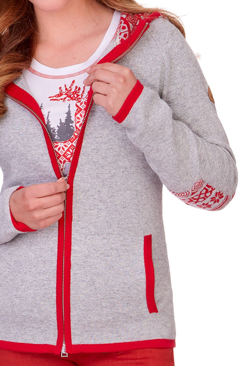 Piz Palü Trachtenstrickjacke Strickjacke Damen - EBENSFELD - grau/rot