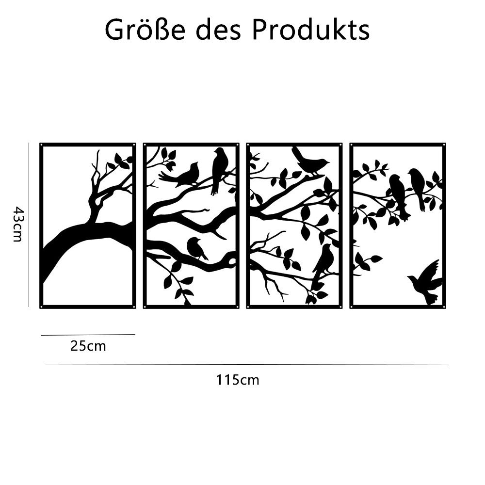 NUODWELL Wanddekoobjekt 4 Stück Metall Vögel und Zweig Wanddeko, Baum von L günstig online kaufen