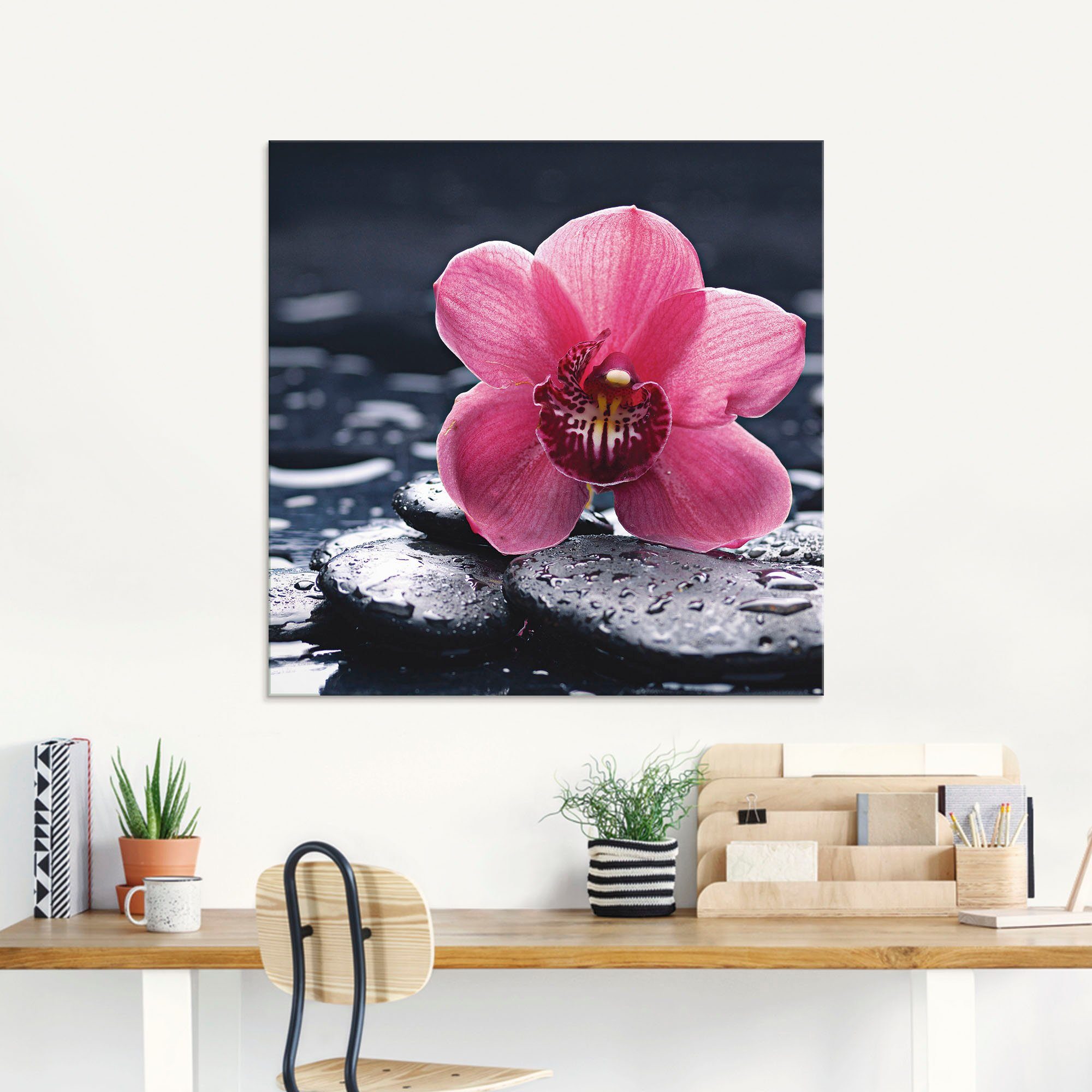 Artland Glasbild Stillleben mit Kiesel und einer Orchidee, Blumen (1 St), in verschiedenen Größen