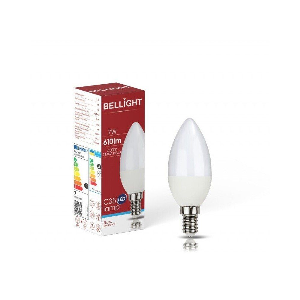 LED Kerzenform E14 E14, Kaltweiß = C35 Kaltweiß 360° 7W 60W 230V 6500K, Bellight LED-Leuchtmittel 610lm