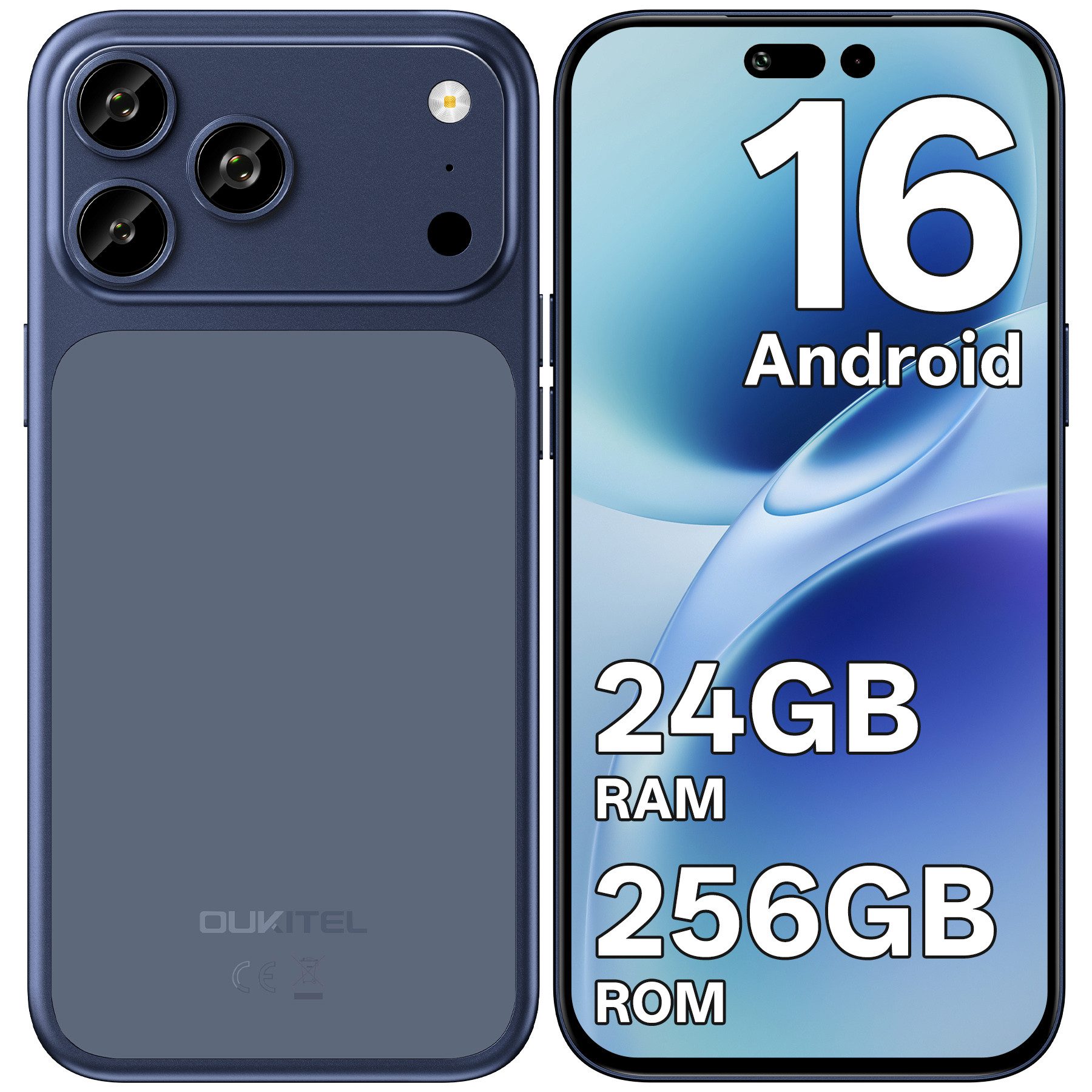 OUKITEL C17 Plus 24GB RAM + 256GB ROM/1TB TF, 4G Smartphone (17,52 cm/6.9 Zoll, 256 GB Speicherplatz, 64 MP Kamera, 6.9" HD+ Display, 5000mAh, Android 16, 4G-Dual-SIM, NFC, GPS)