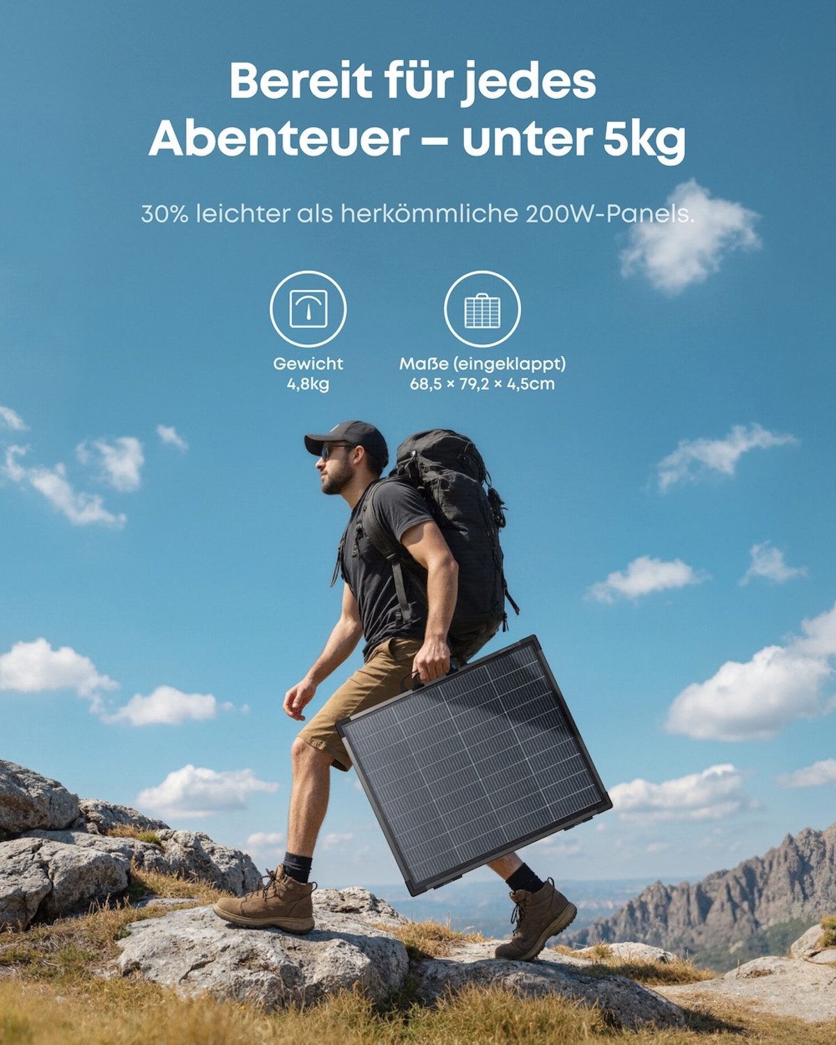 ANKER SOLIX Solarmodul Anker SOLIX PS200 Gen. 2 Bifaziales tragbares Solarpanel 200W, 200 W, N-Typ monokristalline, (Packung, 1-St., 1 Stück), Bifazial und faltbar mit IP68-Schutz und >25 % Wirkungsgrad.
