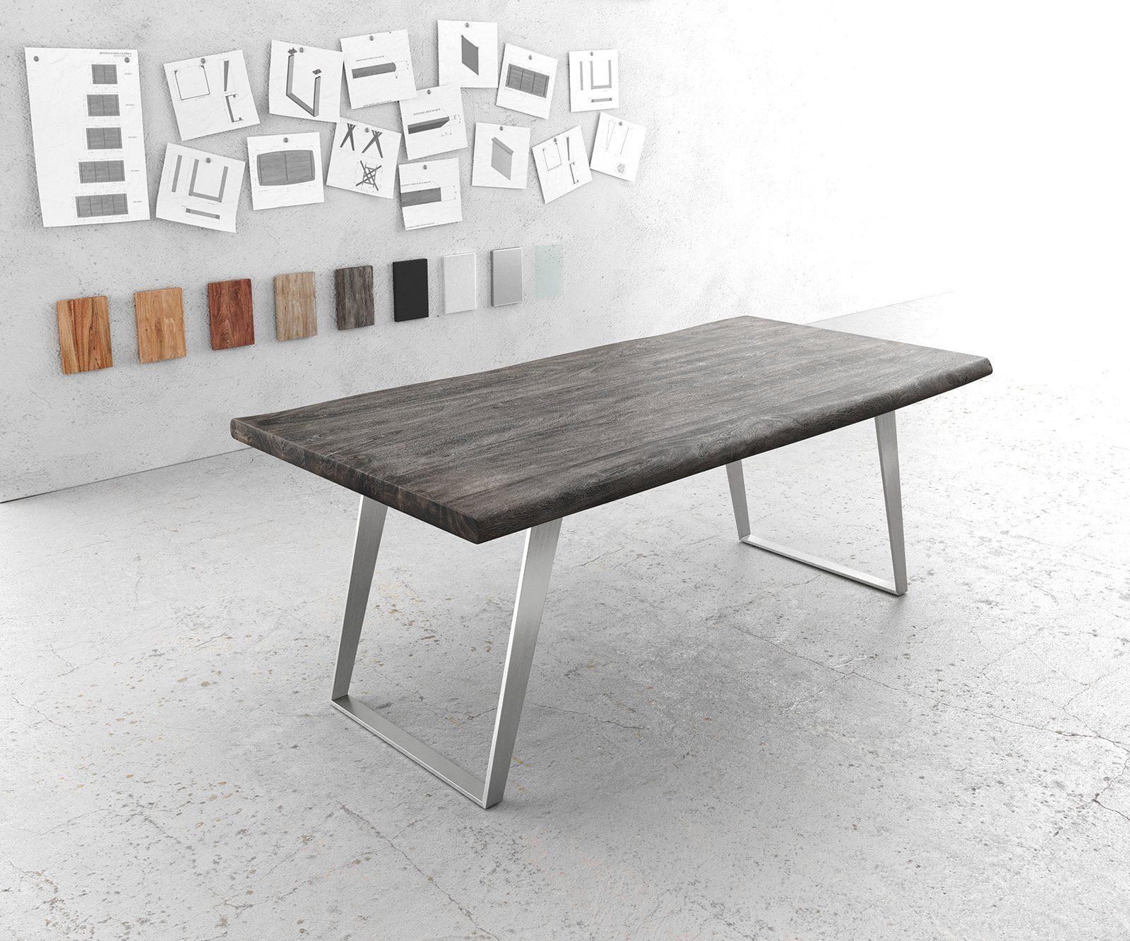 DELIFE Esstisch Edge, Akazie Platin 200x100 günstig online kaufen