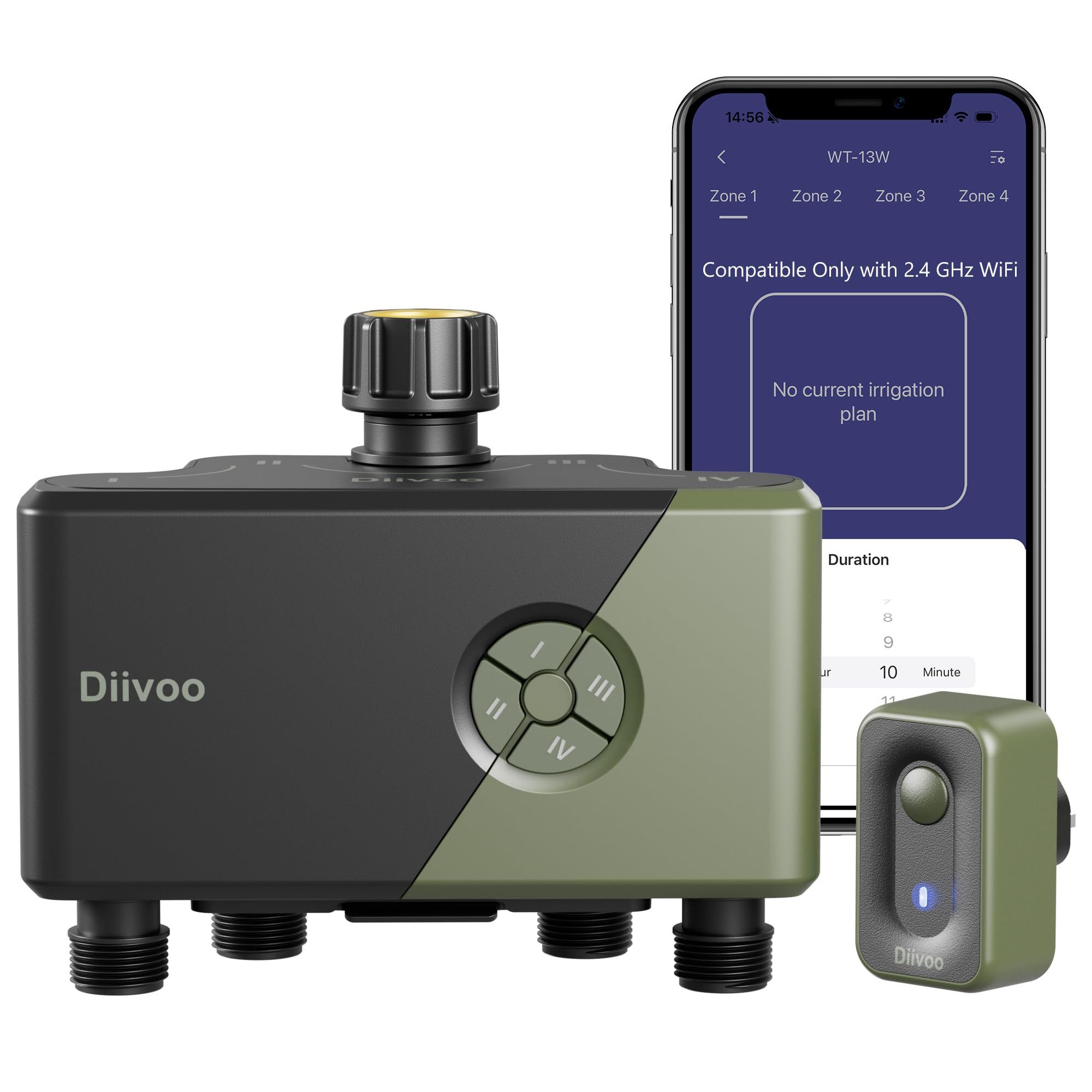 Diivoo Bewässerungssystem Bewässerungscomputer WLAN 4 Ausgänge, Wasser-Timer mit HomGar-App, (Wasser Zeitschaltuhr mit Alexa Sprachsteuerung)