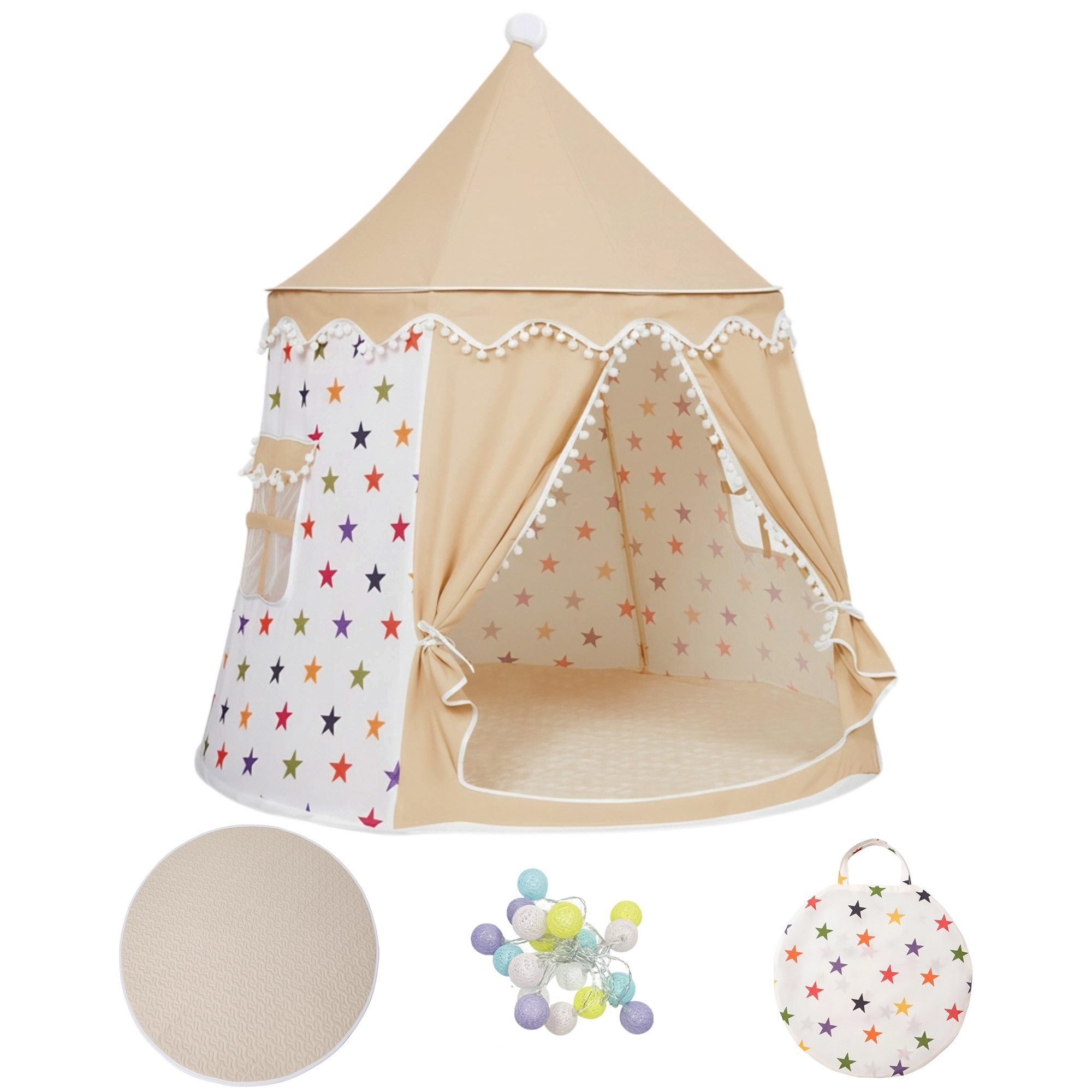 SEHAUSEU Spielzelt Kinderzelt Spielhaus mit Bodenmatte, Lichterkette und Tragetasche