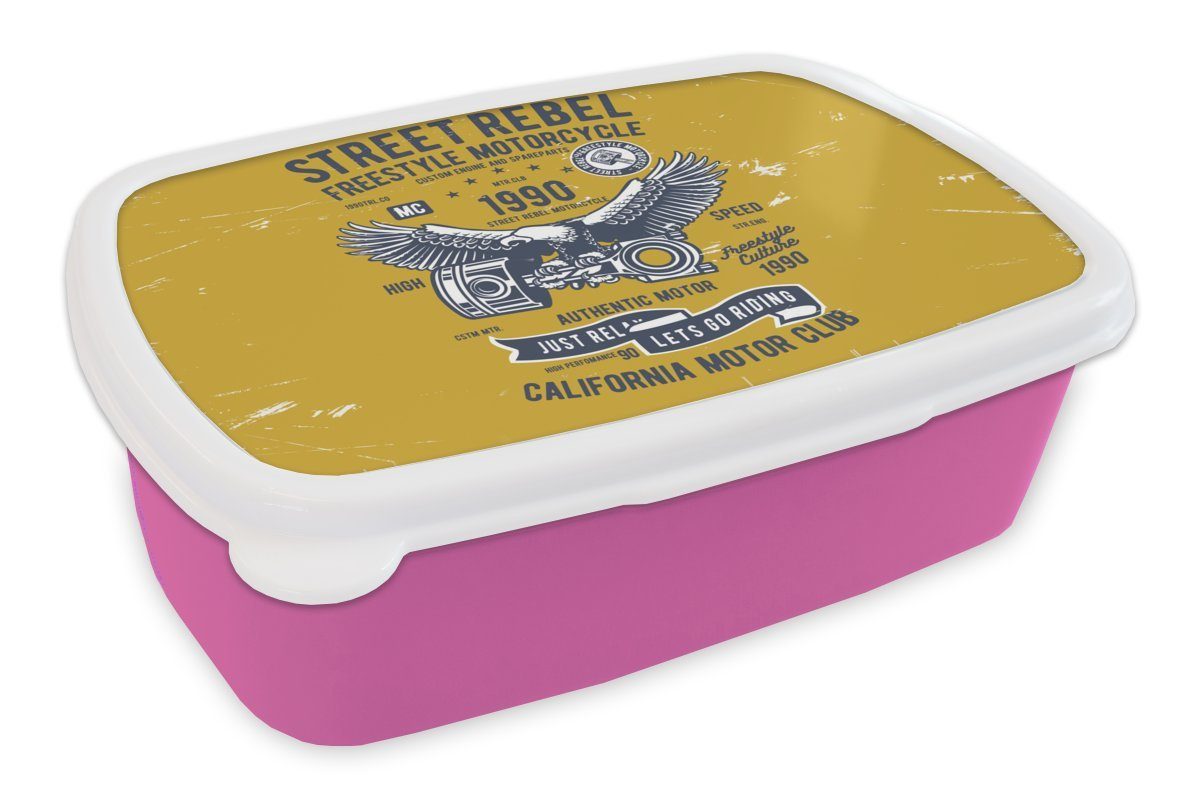 MuchoWow Lunchbox Motorrad - Oldtimer - Angebot, Kunststoff, (2-tlg), Brotbox für Erwachsene, Brotdose Kinder, Snackbox, Mädchen, Kunststoff rosa