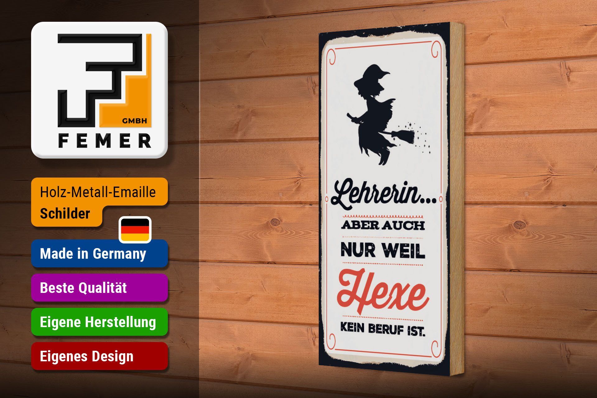 Femer GmbH Holzbild Spruch 27x10 cm Lehrerin Hexe kein Beruf, (1 St), Glatte Holzfaserplatte (MDF), vorn beschichtet