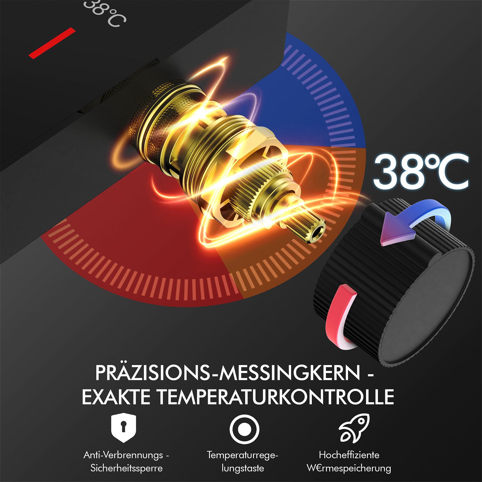 HOMELODY Duschsystem Thermostat Duschsystem Schwarz 30×20 cm mit Glasablage, 2 Strahlart(en), Regendusche, 3-Funktions Handbrause, 400 mm Ablage,G1/2 – Bild 2 von 5