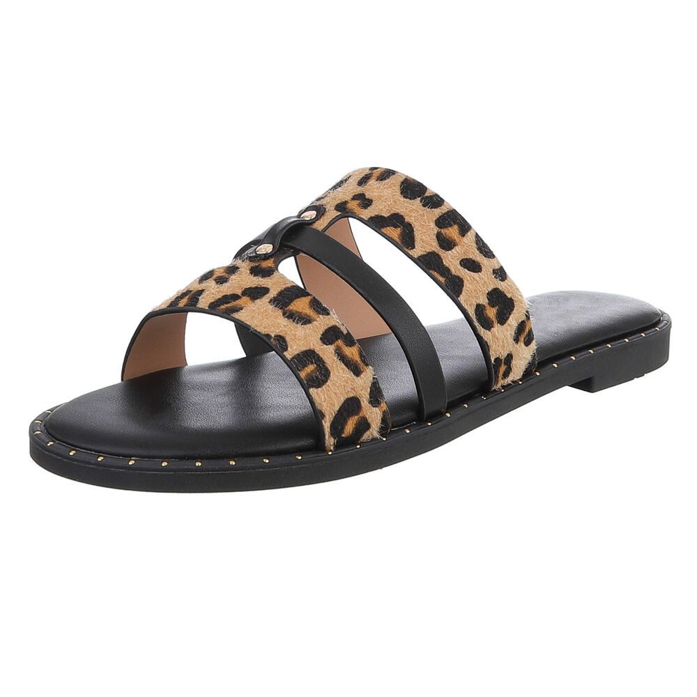 Ital-Design Elegante Damen-Sandalen aus veganem Material, beige Pantolette (89368562) Blockabsatz Мулы in Braun