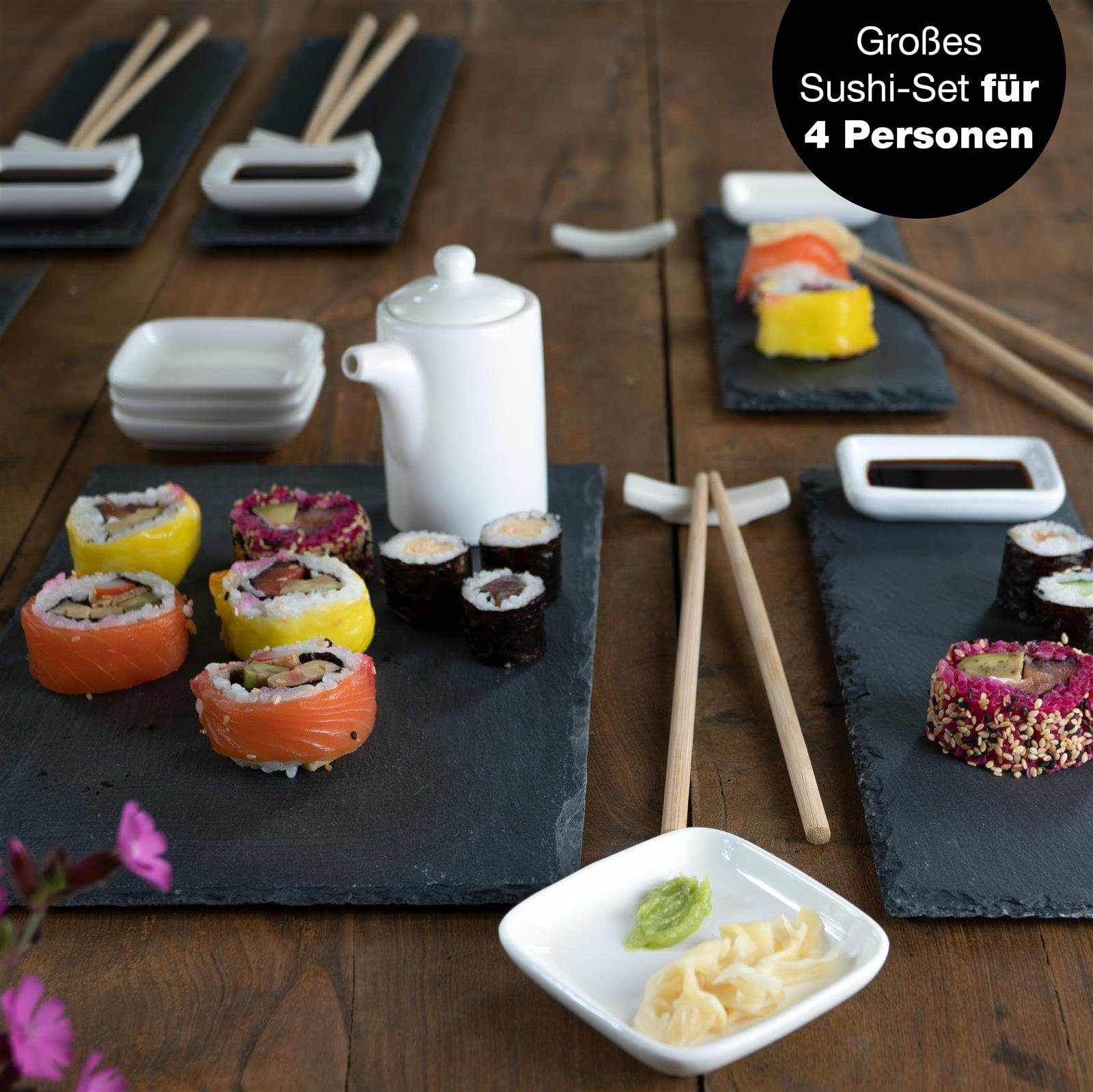 Moritz & Moritz Servierplatte Moritz & Moritz Sushi Set groß Schiefer, (22-TLG., 26-tlg), für 4 Personen