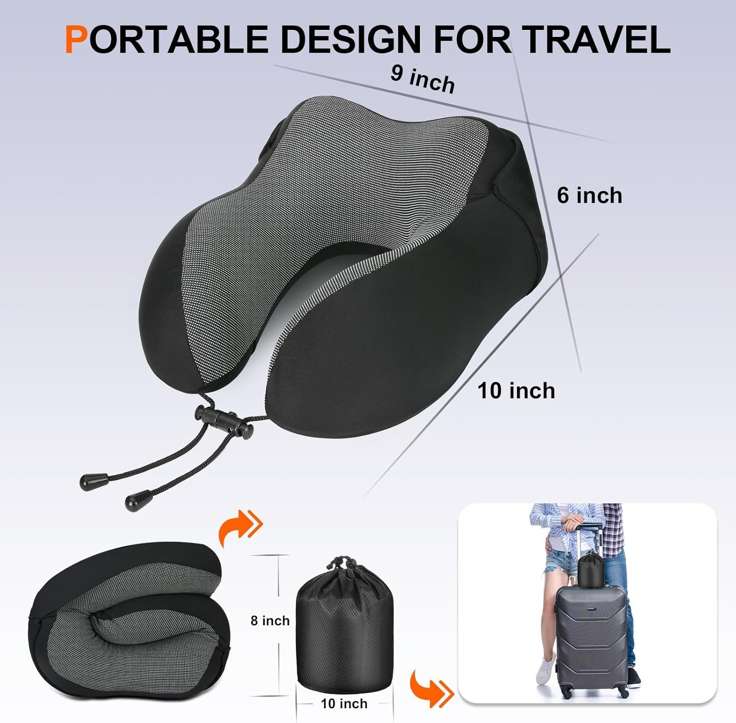 Refined Living Reisekissen Memory Foam,Reisekissen mit Haube,Bequemes Nackenhörnchen mit Haube, für Flugzeug, Auto, Zug, Büro Nackenkissen Reise zum Schlafen, 1 – Bild 5 von 5