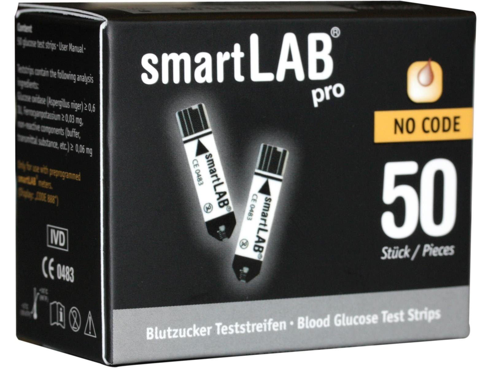 Blutzucker-Teststreifen smartLAB pro Blutzuckerteststreifenbox mit 50 Teststreifen
