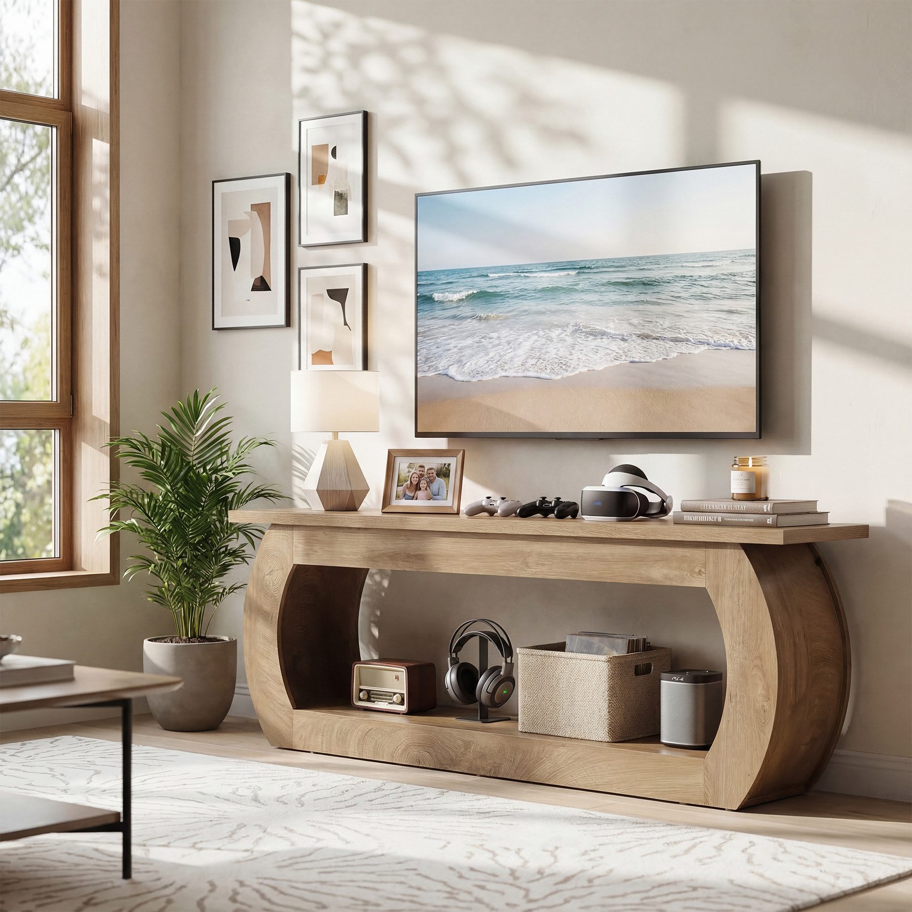 Tribesigns TV-Schrank 160cm TV-Ständer für Fernseher bis zu 65 Zoll, TV-Schränke (Konsolentisch, mit 2 Ablageebenen, langer TV-Konsolentisch für Wohnzimmer und Schlafzimmer)