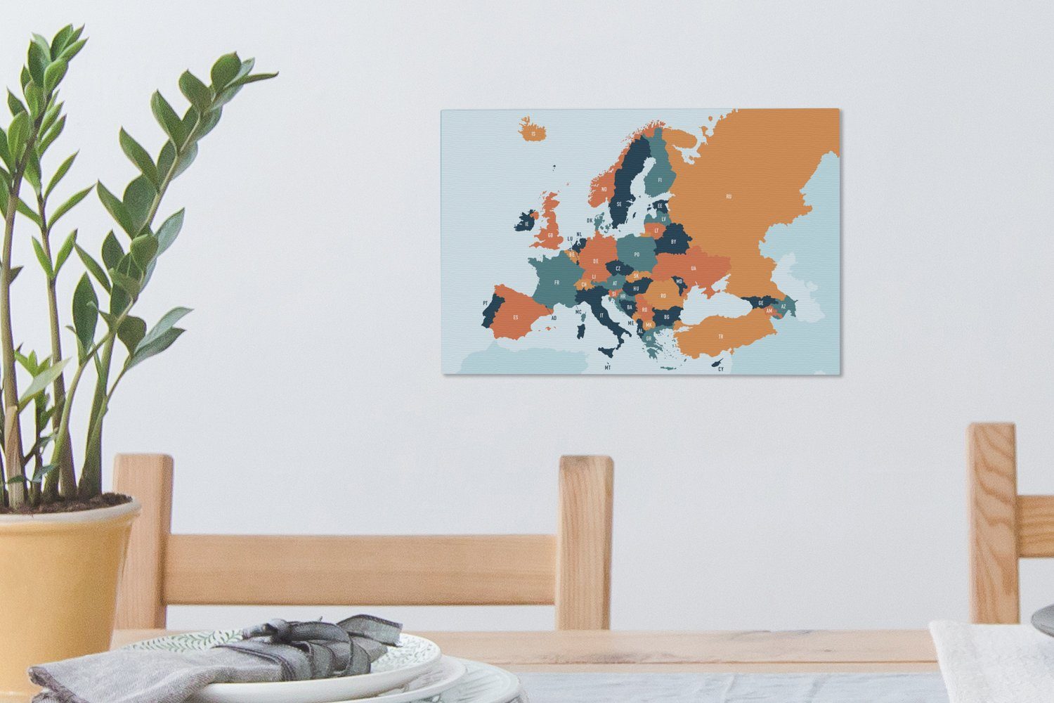 - Aufhängefertig, Karte Leinwandbild OneMillionCanvasses® (1 30x20 - Wanddeko, Orange, Wandbild St), cm Europa Leinwandbilder,