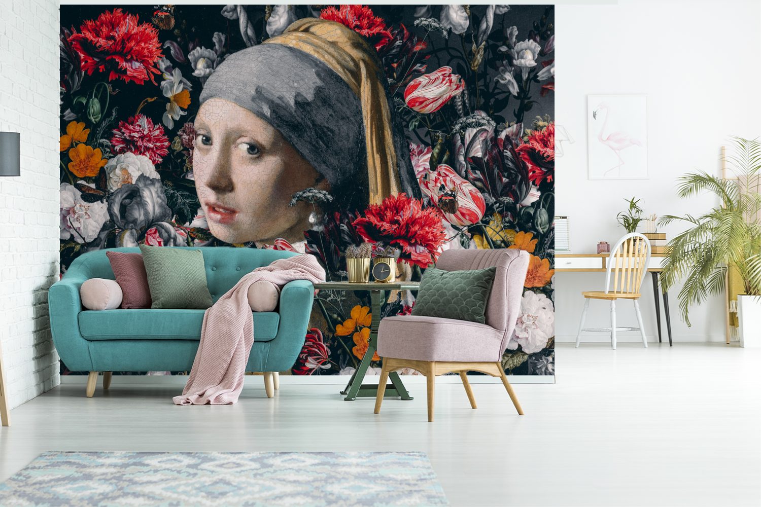MuchoWow Fototapete Das St), dem Wallpaper Blumen Tapete Vermeer, Kinderzimmer, - (6 bedruckt, Perlenohrring Wohnzimmer, Mädchen Johannes - mit Schlafzimmer, Matt, für Vinyl