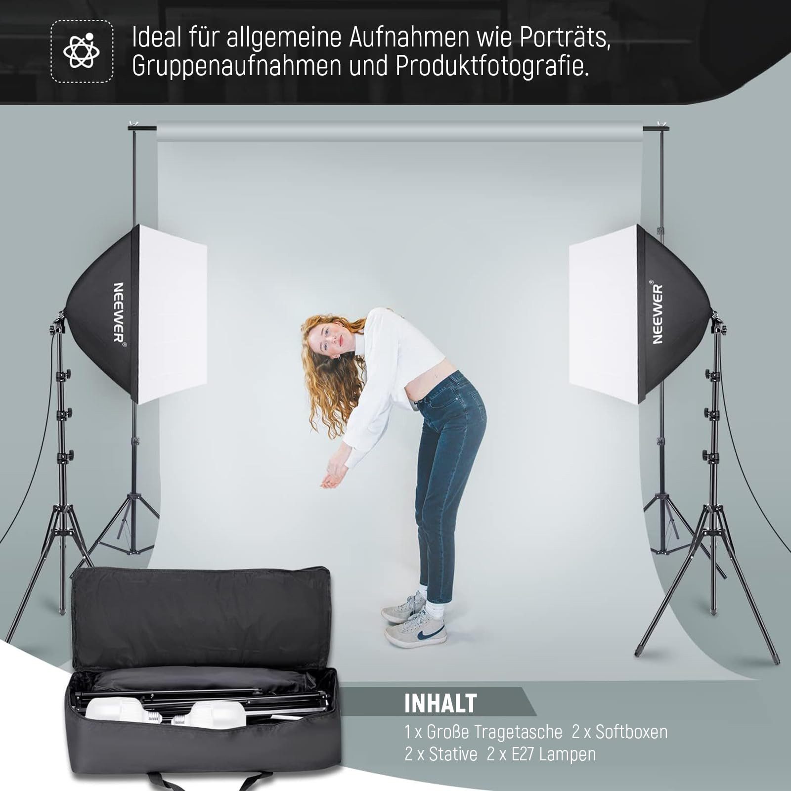 Neewer Fotostudio-Box NK200 700W Äquivalent Softbox Beleuchtung Set, NK200, LED wechselbar, E27 – Bild 5 von 5