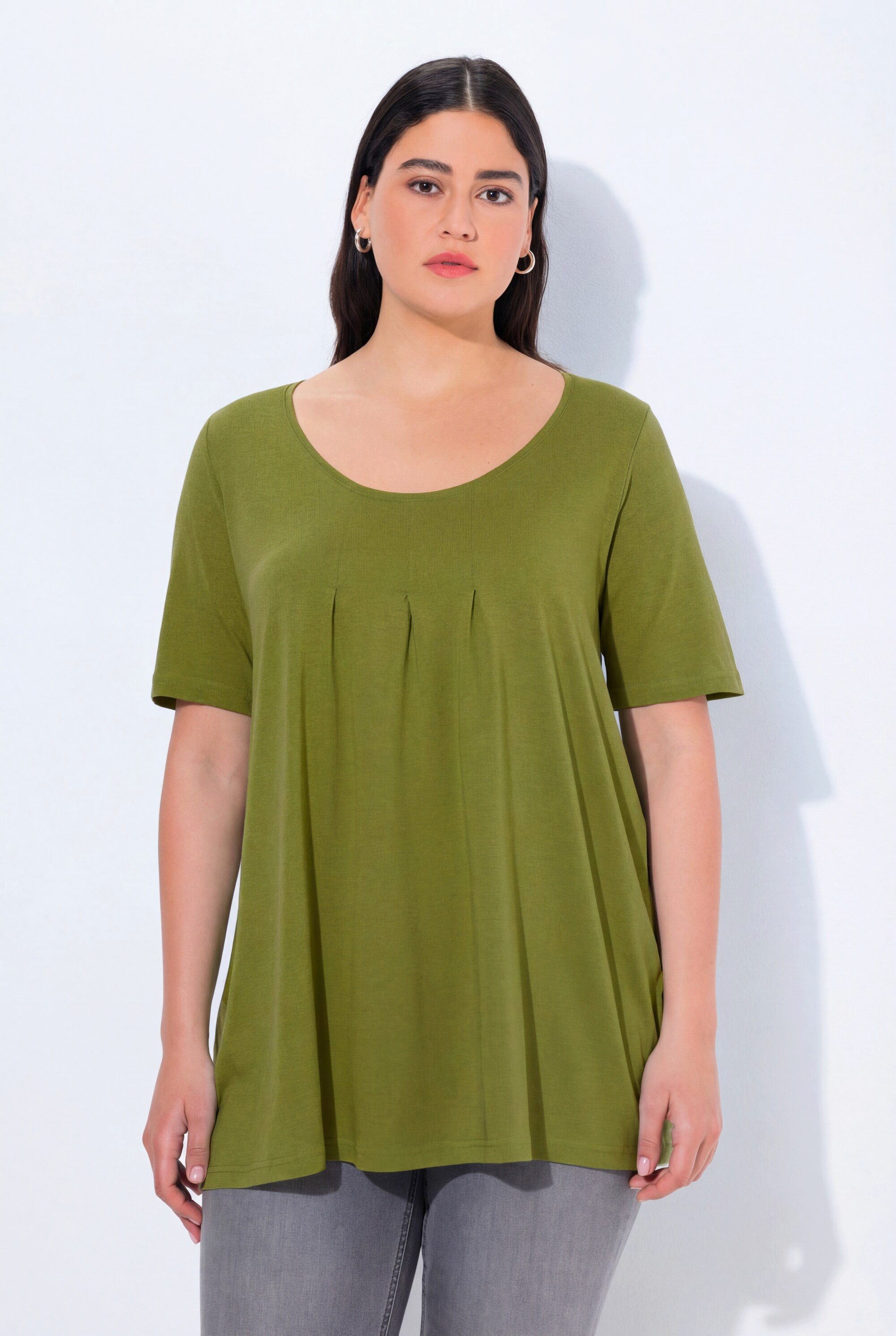 Ulla Popken T-Shirt T-Shirt Zierfalten A-Linie Rundhals Halbarm Modal