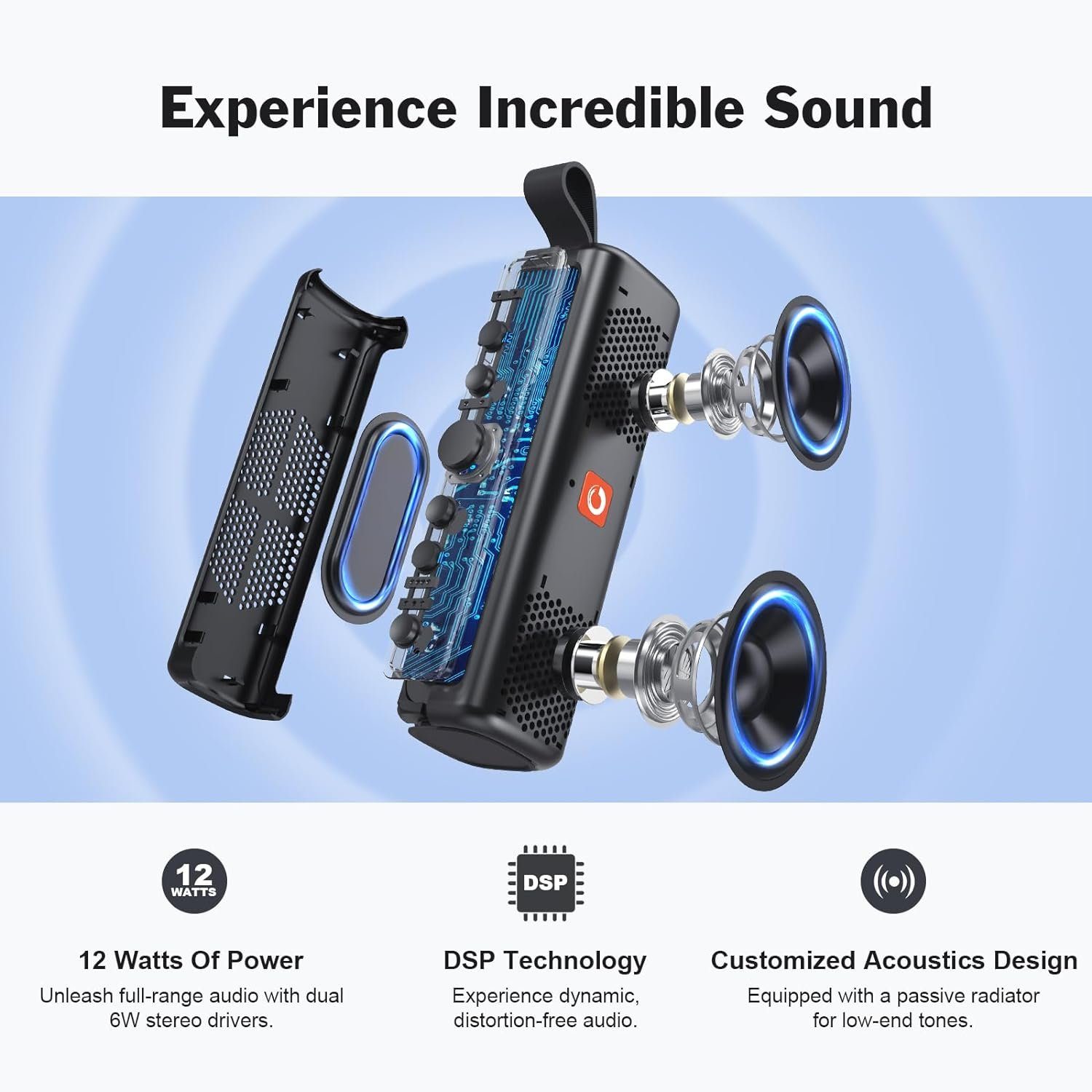 Bass Lautsprecher Spielzeit) besserem W, Soundbox Dual-Treiber DOSS 10 Stereo mit IPX6 8St Wasserdicht (Bluetooth,