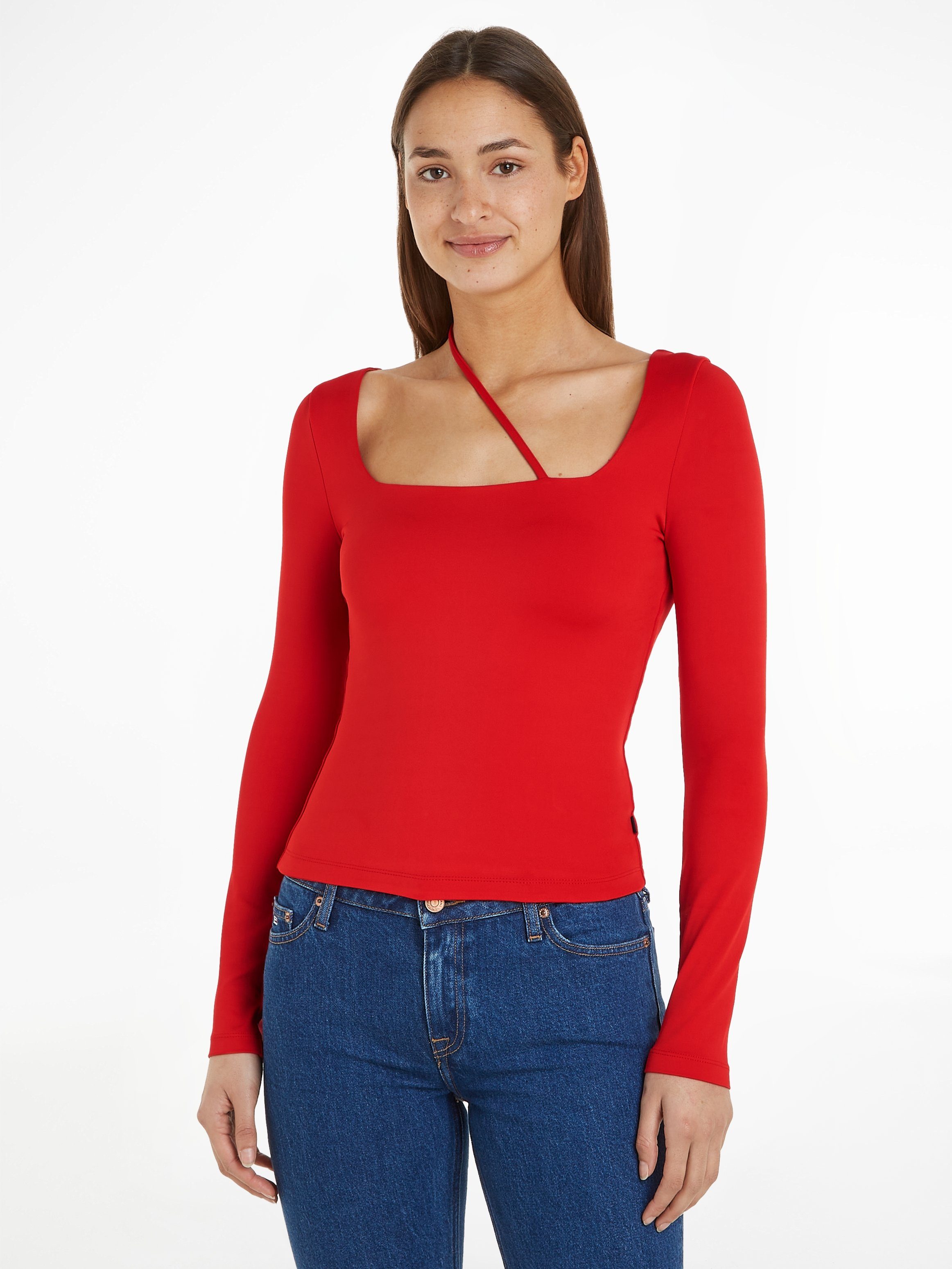 Tommy Jeans Crop-Top mit eckigen Ausschnitt und stylischer Zusatzschnur