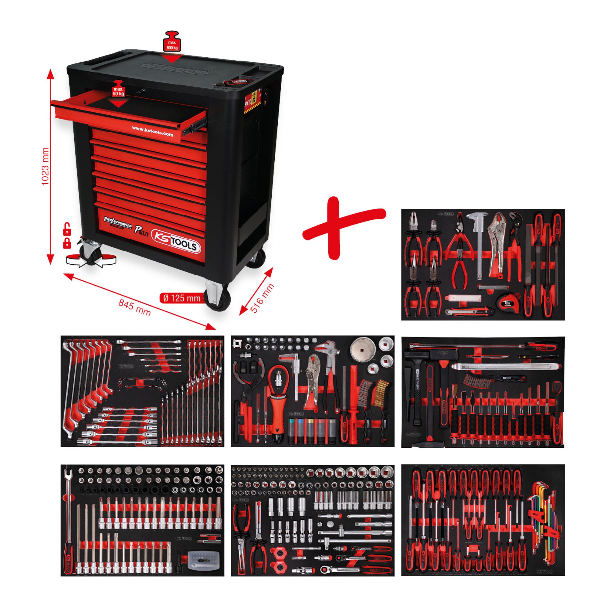 KS Tools Werkstattwagen KS Tools Performanceplus Werkstattwagen-Satz P15 mit 397 Werkzeugen fü