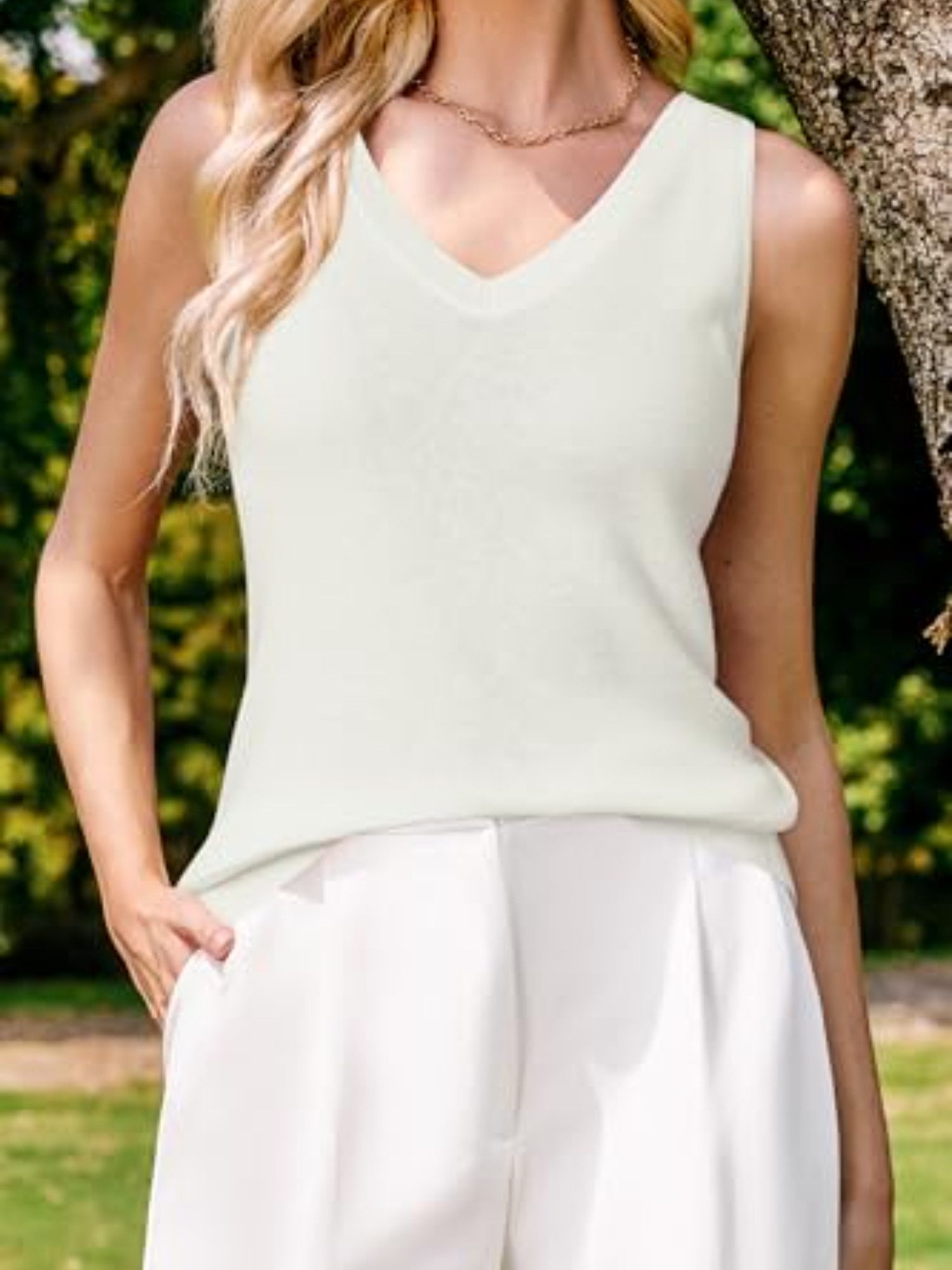 Arach&Cloz Tanktop Ärmelloses Stricktop mit V-Ausschnitt Weiches Cashmere-Feel Tanktop für Business & Alltag