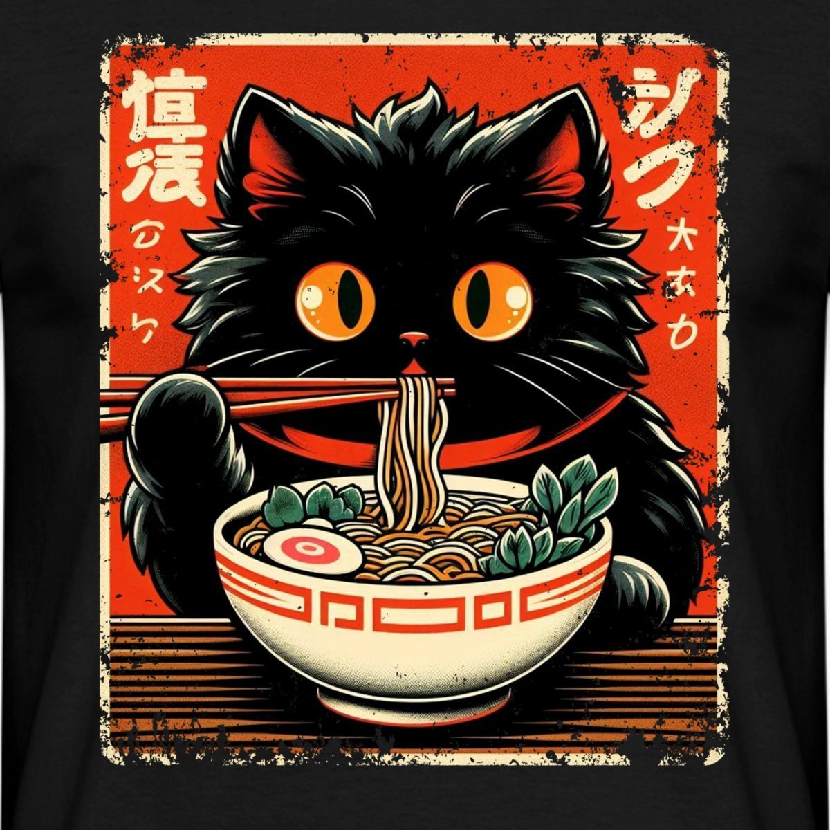 Spreadshirt T-Shirt Flauschige Ramen Katze Im Japan Style Männer T-Shirt (1-tlg)