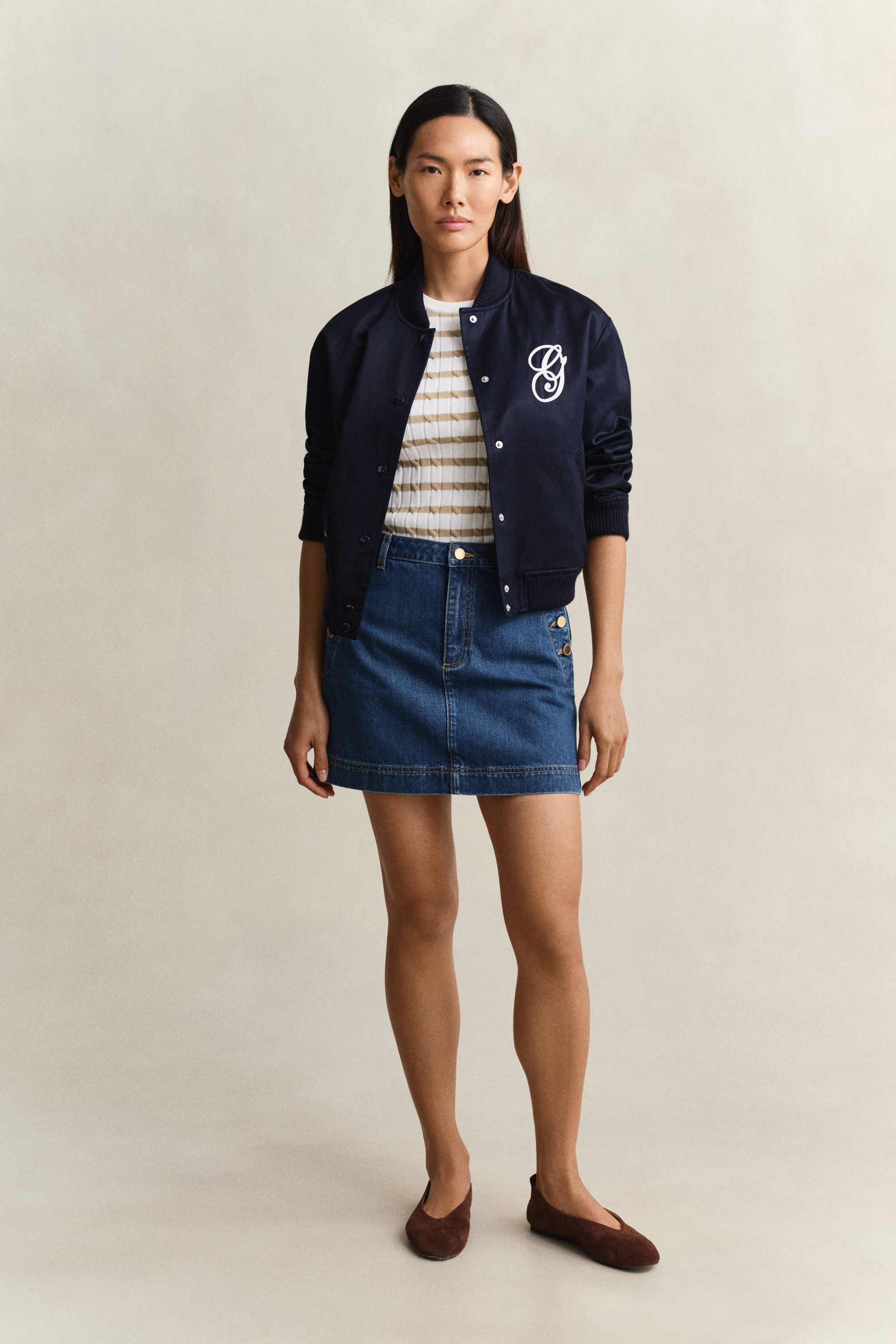 Gant Kurzarmpullover STRETCH COTTON CABLE STRIPE SS Gestreifter Zopfstrick, Rundhals, Schmale Passform