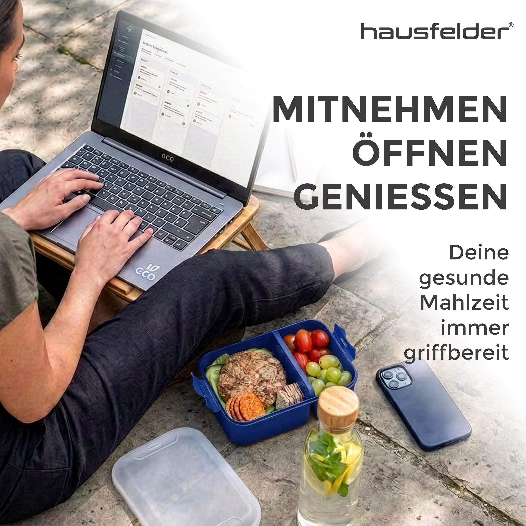 Hausfelder Lunchbox Brotdose 2er Set mit Unterteilung, 1x groß, 1 x klein, Marineblau, Kunststoff, (2er Set, 2-tlg), spülmaschinengeeignet, langlebig, bruchfest – Bild 5 von 5