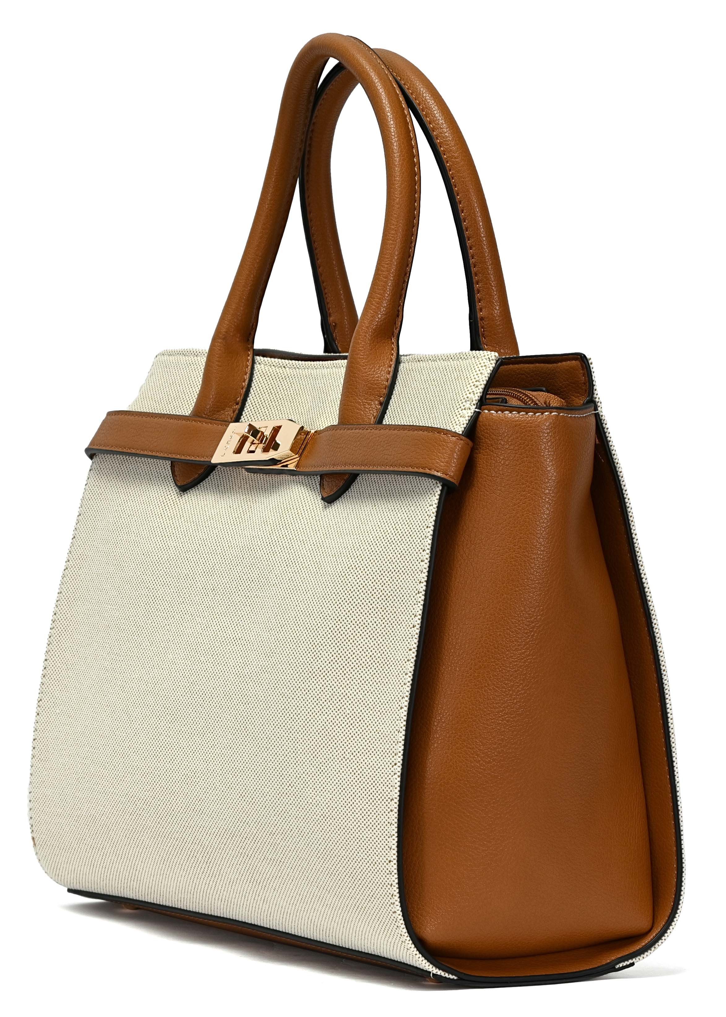 L. CREDI Henkeltasche L.CREDI Damen-Henkeltasche REA beige-mix (1-tlg), mit geräumigem Hauptfach