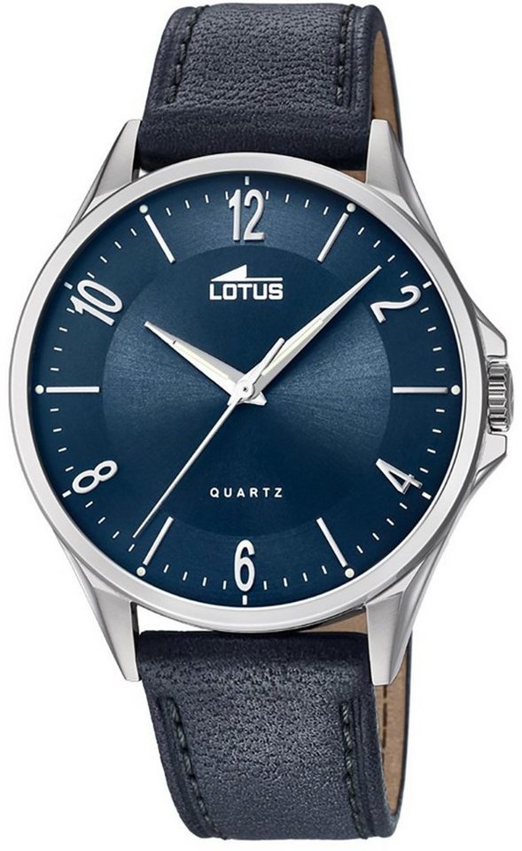 Lotus Quarzuhr Lotus Herren-Armbanduhr blau Analog, Herren Armbanduhr rund,  groß (ca. 41mm), Lederarmband blau, 6 arabische Zahlen
