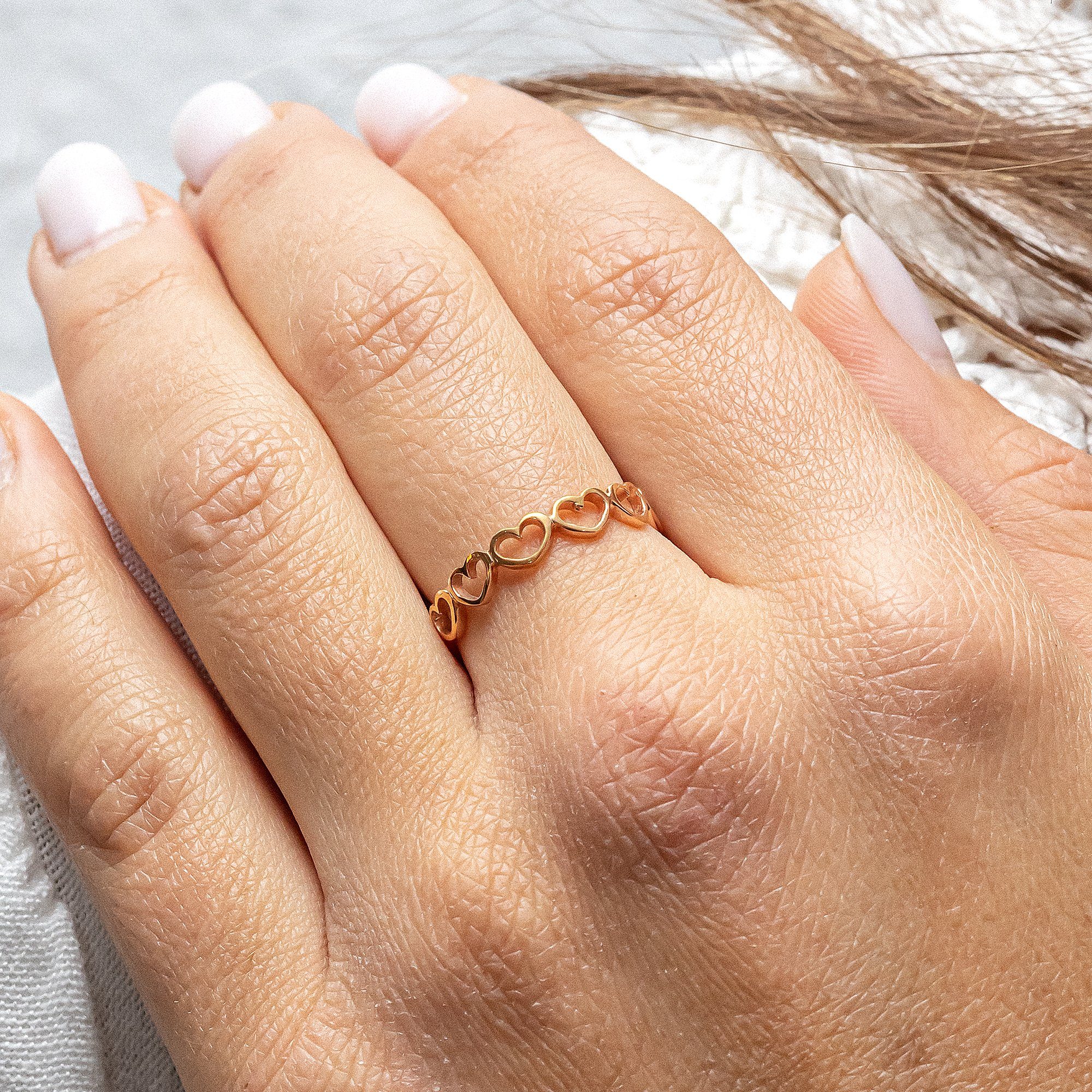 CAÏ Fingerring 925/- Sterling Silber vergoldet Herzen günstig online kaufen